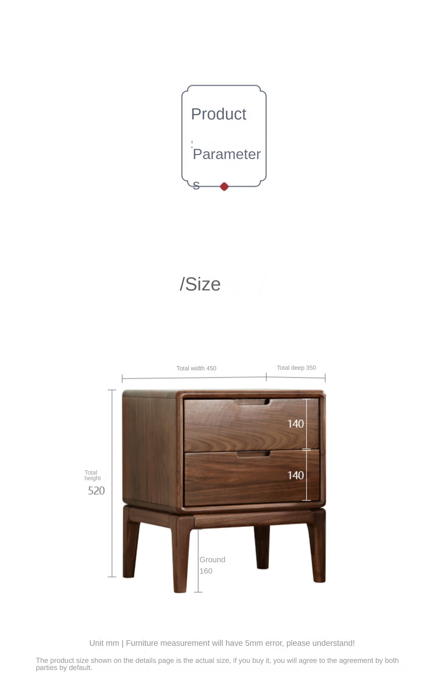 Premium Black Walnut & Ash Solid Wood Nightstand - Modern Nordic Style Bedside Table for Bedroom, Living Room, or Office - Durable & Stylish Furniture with Storage Shelf