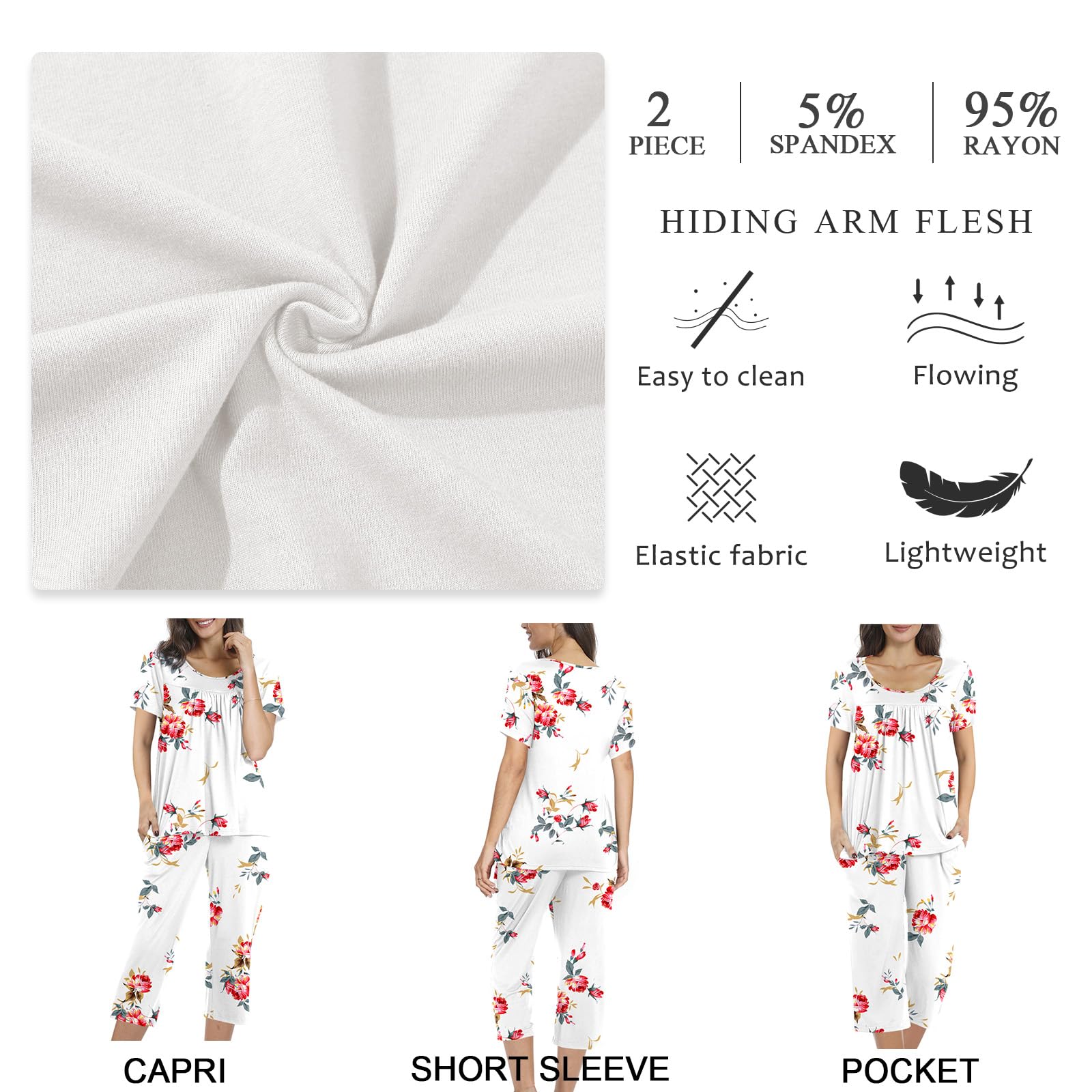 POPYOUNG Women's Summer Pajama Set - 2 Piece Loungewear with Pockets, Soft & Comfortable Sleepwear for Nightwear, Lounge, and Relaxation at Home
