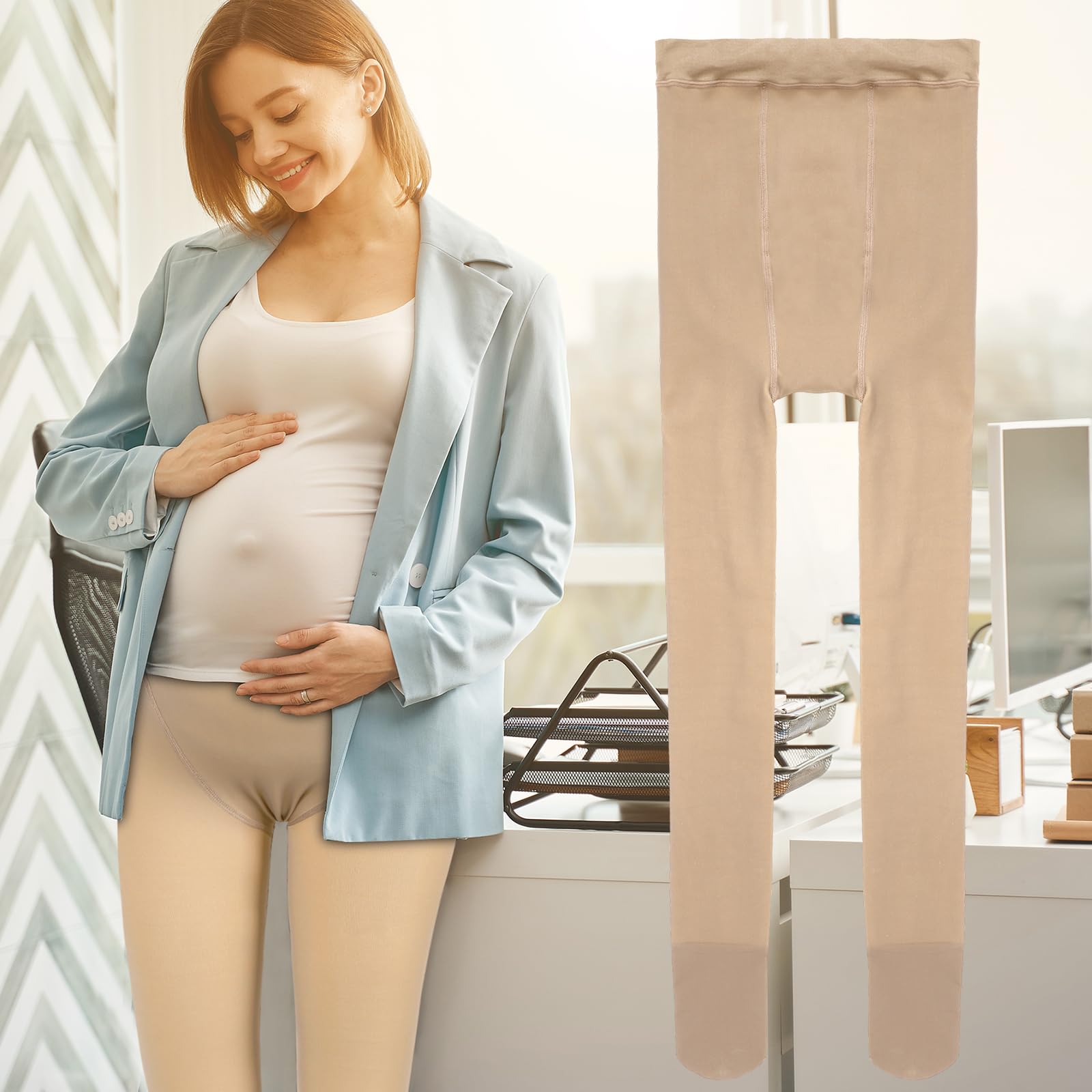 Bonuci 2 Pack Women's Maternity Pantyhose - Fleece Lined Winter Tights for Pregnancy, High Waist Stretchy Warm Tights for Pregnant Women - Perfect for Cold Weather, Office Wear & Everyday Comfort