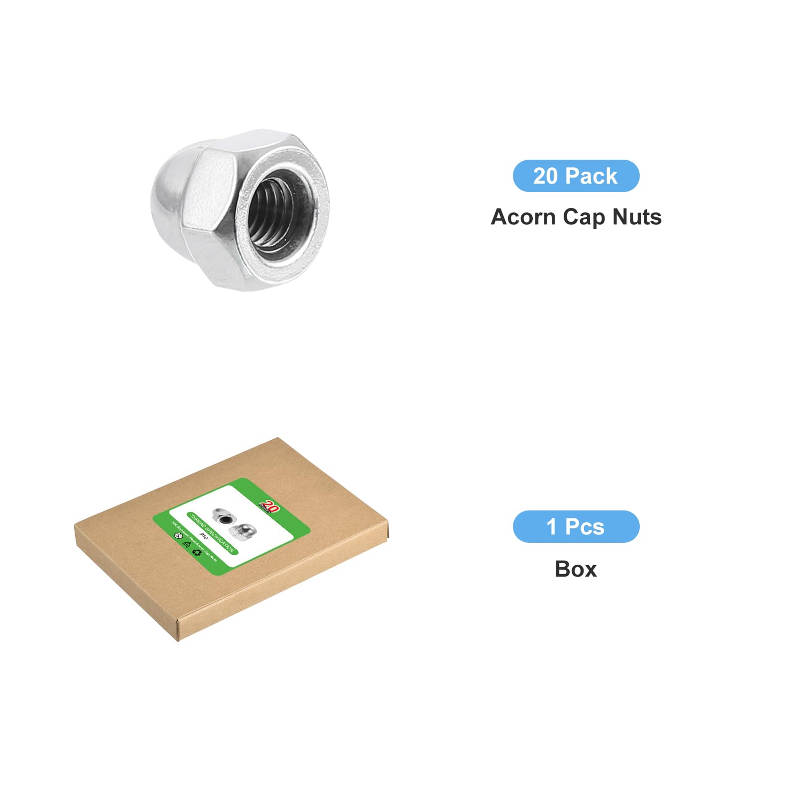 uxcell #10-32 Acorn Cap Nuts, 20Pcs 304 Stainless Steel Dome Head Nuts - Corrosion Resistant Hardware for Bolt Covers (Silvery Finish) - Perfect for Furniture Assembly, Automotive Repair & DIY Projects