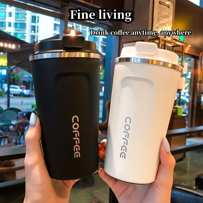 1pc Double Walled Stainless Steel Vacuum Insulated Travel Mug - 17.2oz (510ml) Reusable Coffee Thermos for Hot & Cold Drinks - Keeps Beverages Hot/Cold for 24 Hours - Perfect for Coffee, Tea, Soda, Office, Commuting & Outdoor Activities