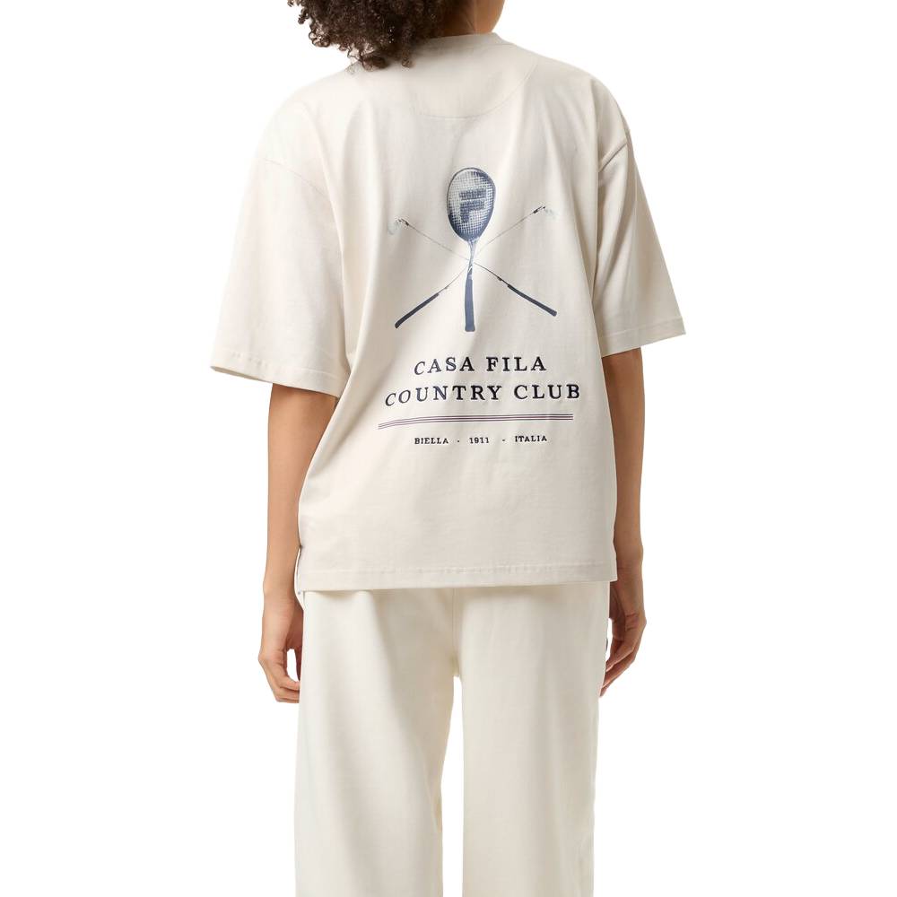 Fila Unisex Country Club Racquet Box Tee Top - Classic White Cotton T-Shirt for Men & Women | Casual Wear, Tennis, Golf, and Everyday Comfort