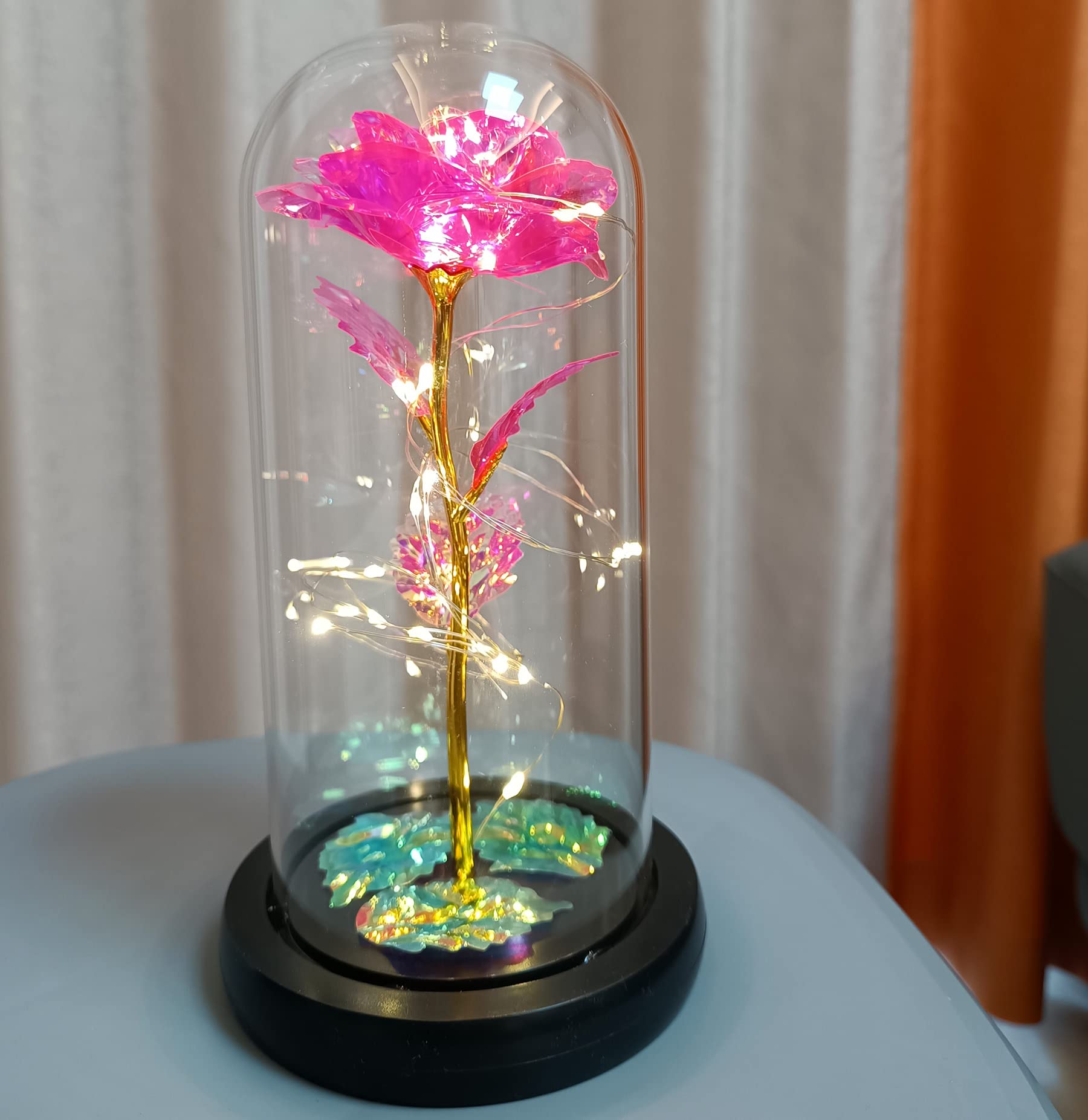 Romantic Valentine's Day Gifts for Her - Pink Rose in Glass Dome with LED Lights, Unique Birthday Anniversary Present for Wife, Girlfriend, Mom | Perfect for Bedroom Decor, Wedding Centerpiece & Special Occasion Gift Giving