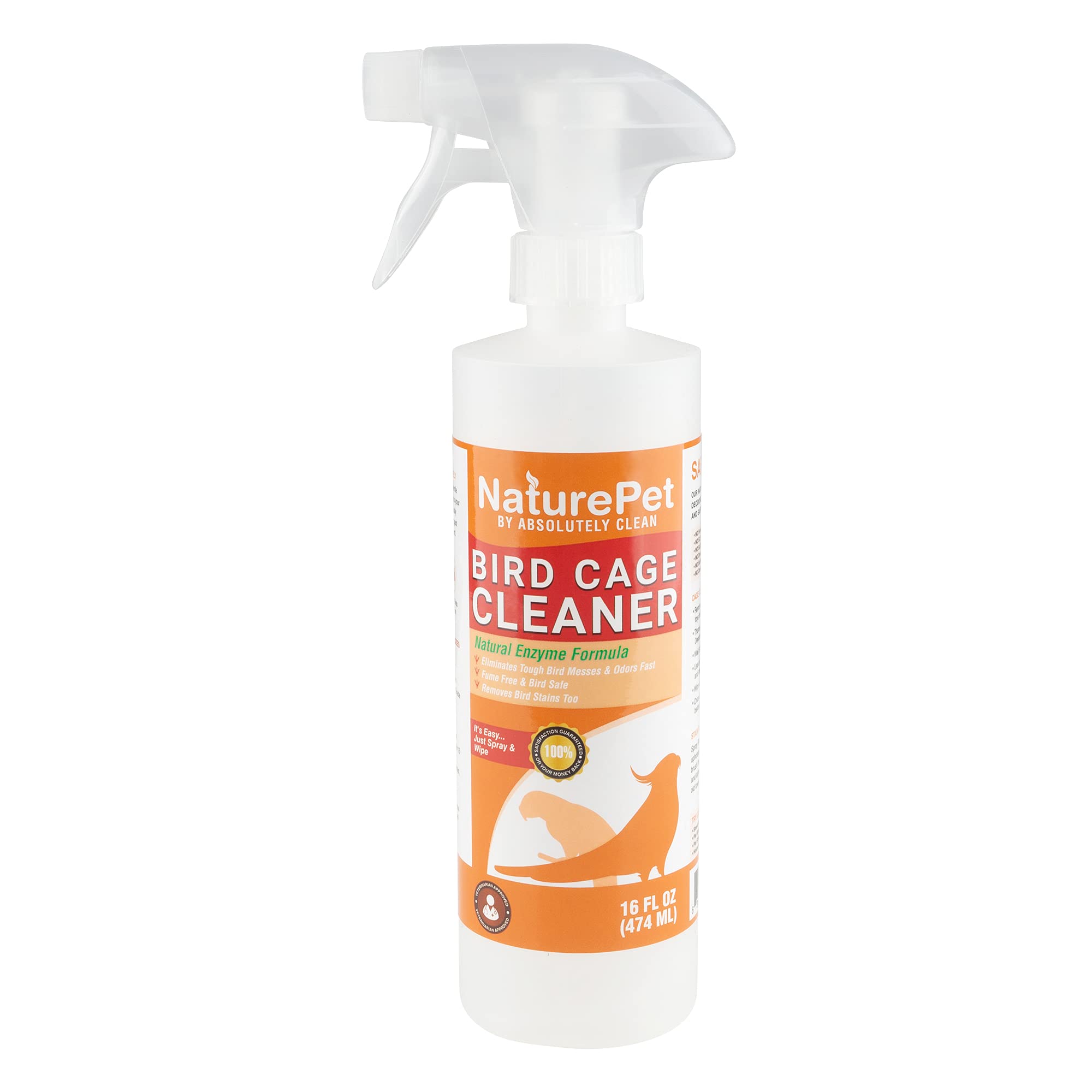 NaturePet Bird Cage Cleaner & Deodorizer - Safe & Effective Stain Remover for Parrot, Finch & Cockatiel Cages | Eliminates Odors & Disinfects | Ideal for Daily Cleaning & Cage Maintenance