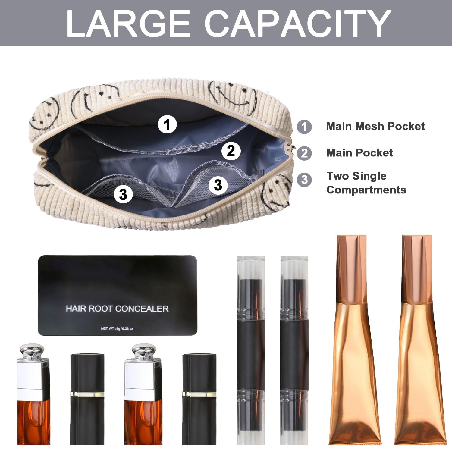 Women's Small Corduroy Makeup Bag - Travel Cosmetic Pouch with Zipper for Purse & Toiletries
