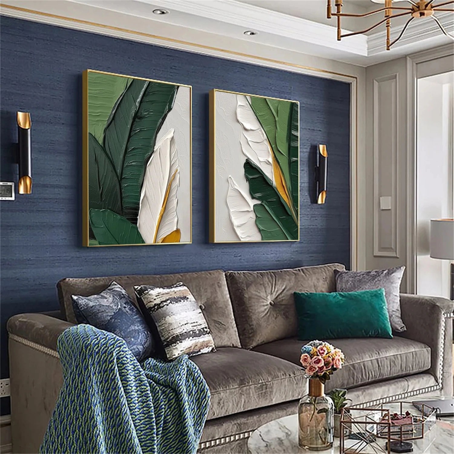 Custom Hand-Painted Flower and Tree Canvas Art Set of 2 - Wall Decor for Living Room, Bedroom & Office - Perfect Gift for Housewarming & Wedding