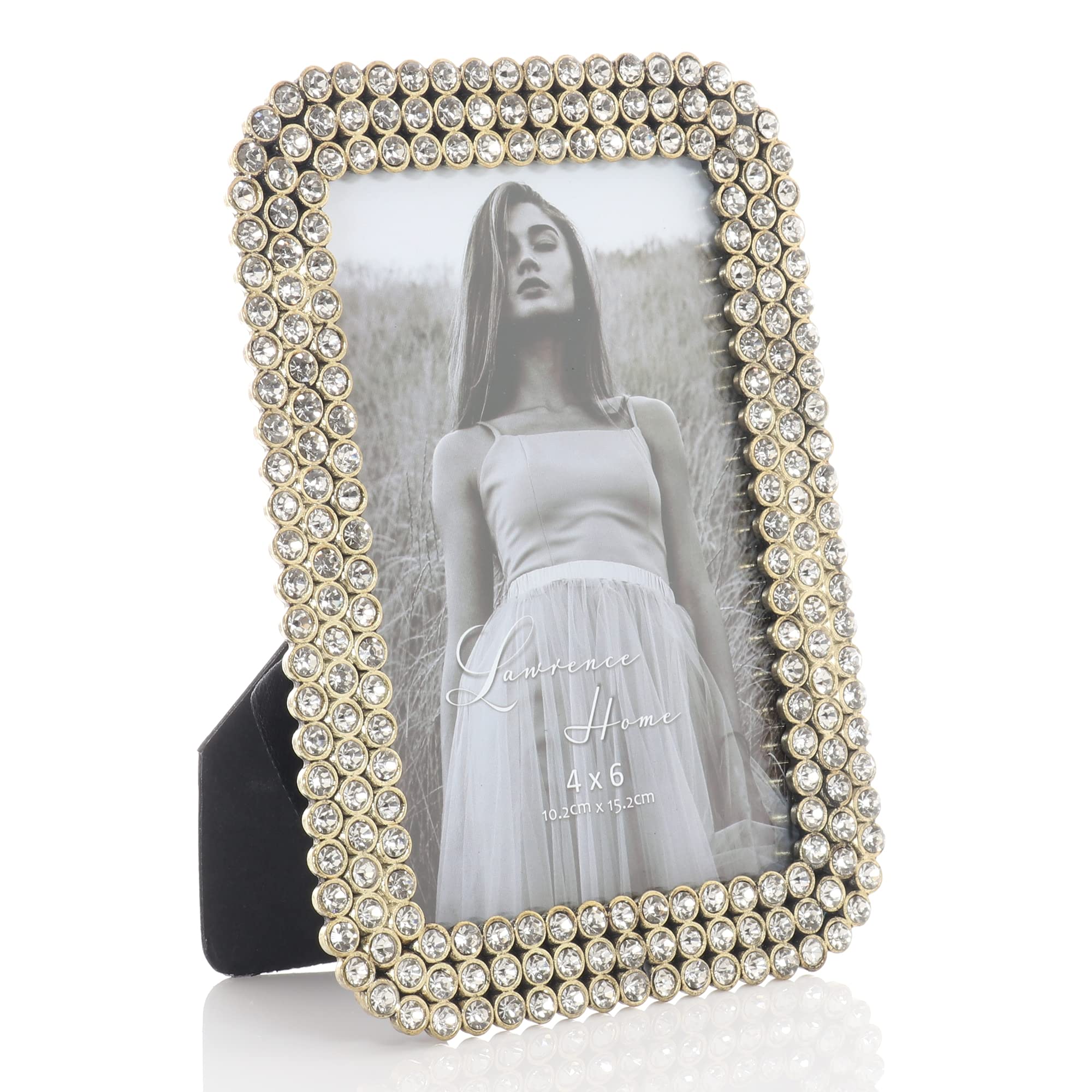Lawrence Frames Gold Metal Picture Frame with 3 Rows of Sparkling Crystals - 4x6 Inch Photo Display for Wedding, Anniversary & Home Decor
