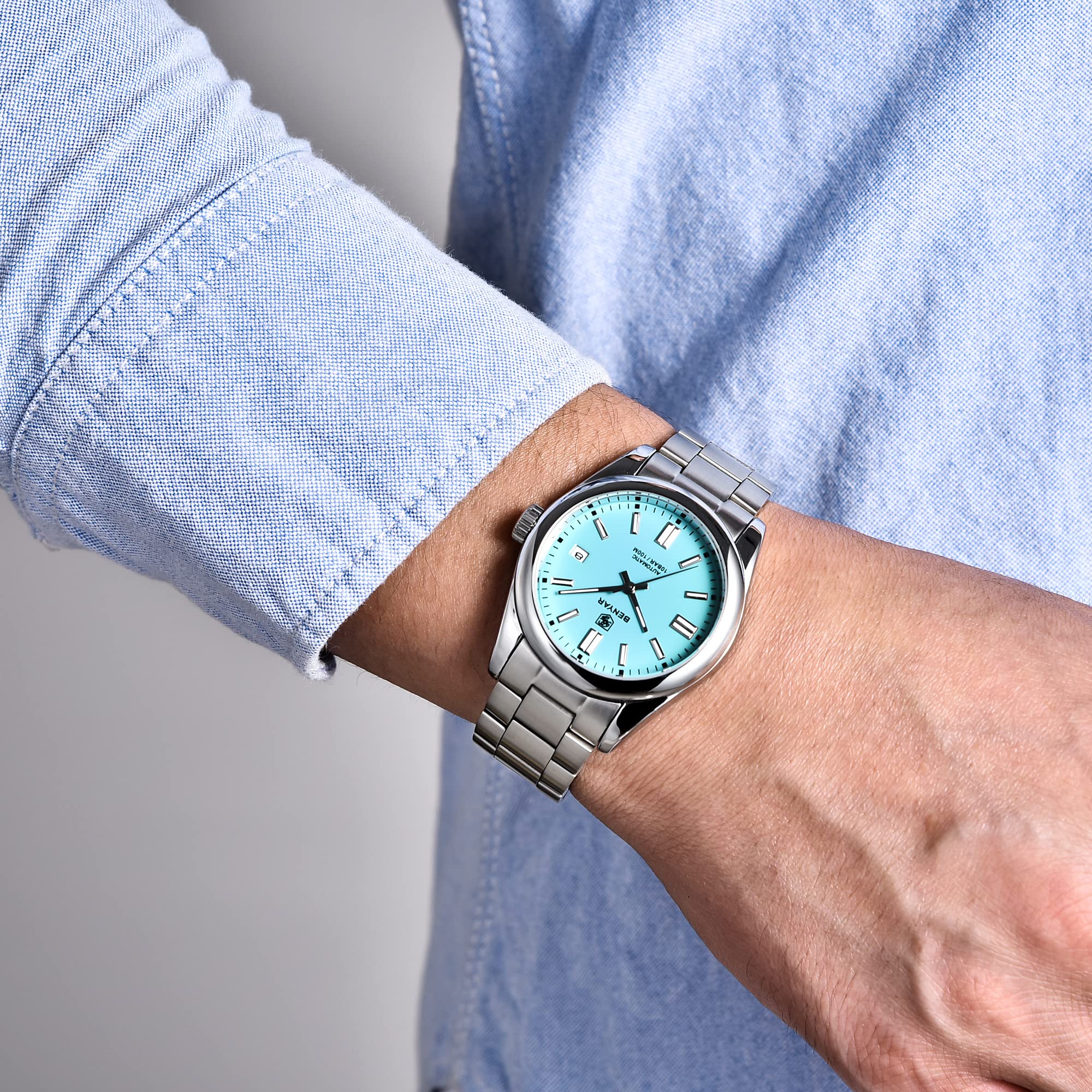 BENYAR Classic Men's Automatic Mechanical Watch - Stainless Steel Strap, Waterproof, Luminous - Business & Sports Wristwatch for Office, Formal Events & Outdoor Activities