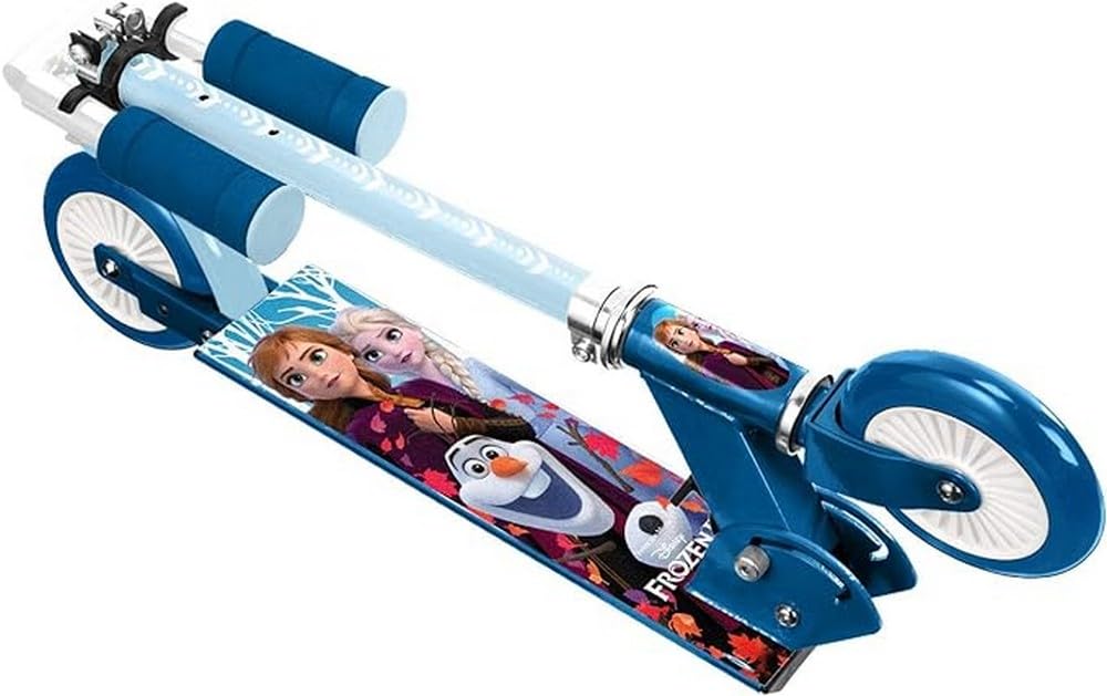 Disney Frozen II Folding Scooter - Anna & Elsa Themed Blue Kick Scooter for Kids | Portable & Adjustable | Perfect for Outdoor Play, Park Rides & Birthday Gifts
