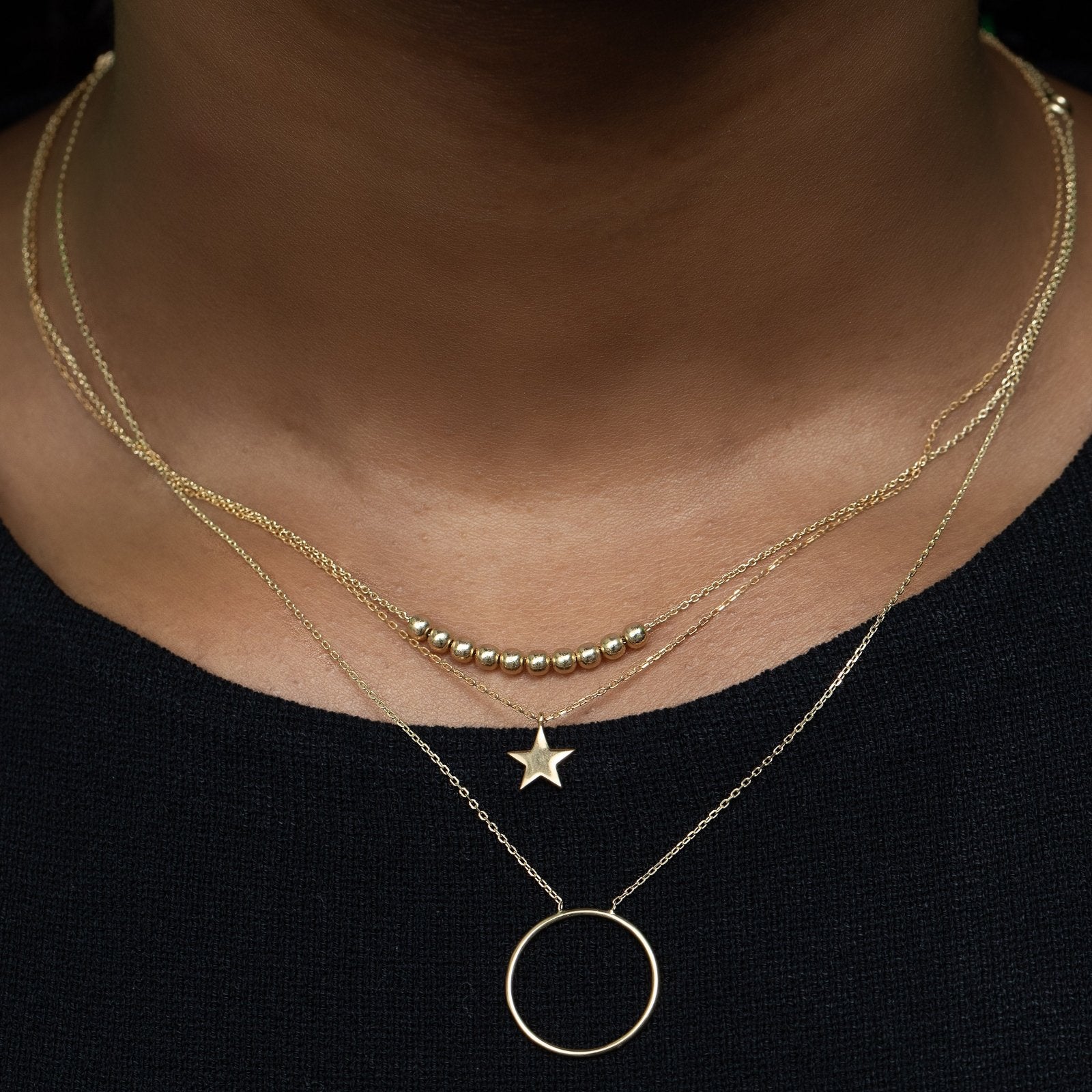14K Solid Yellow Gold Sliding Bead Necklace - Adjustable Chain for Layering, Gift Giving & Everyday Elegance