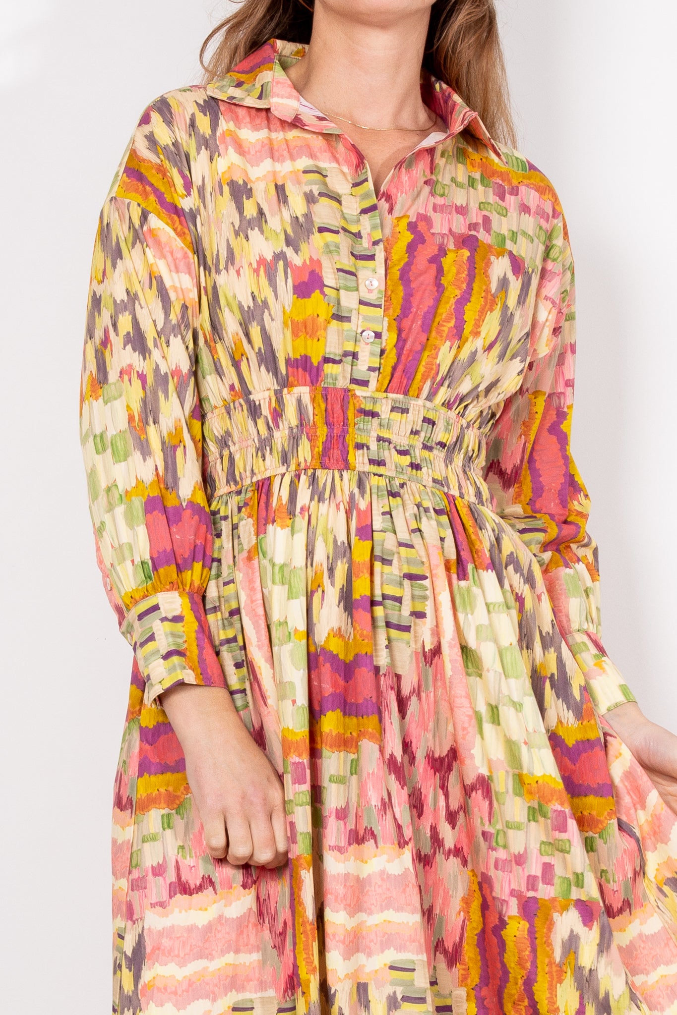 Kinney Emma Shirt Dress - Painterly Patchwork Floral Print Women's Casual Dress | Perfect for Spring Outfits, Brunch Dates & Summer Vacations