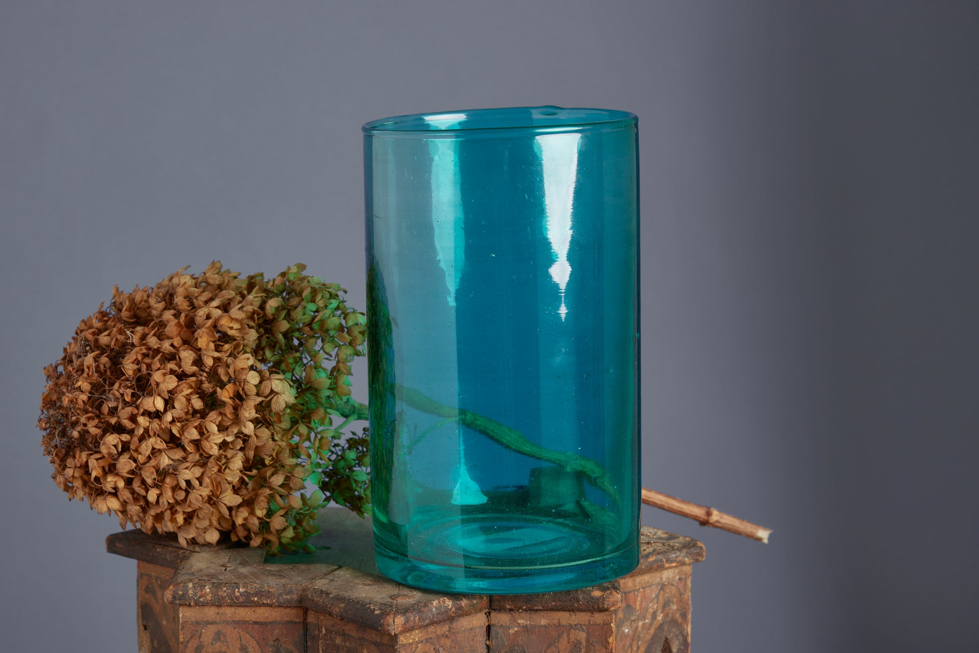 Hand Blown Aqua Blue Glass Vase - Moroccan Artisan Crafted Home Decor for Centerpieces, Wedding Decor & Living Room Accents