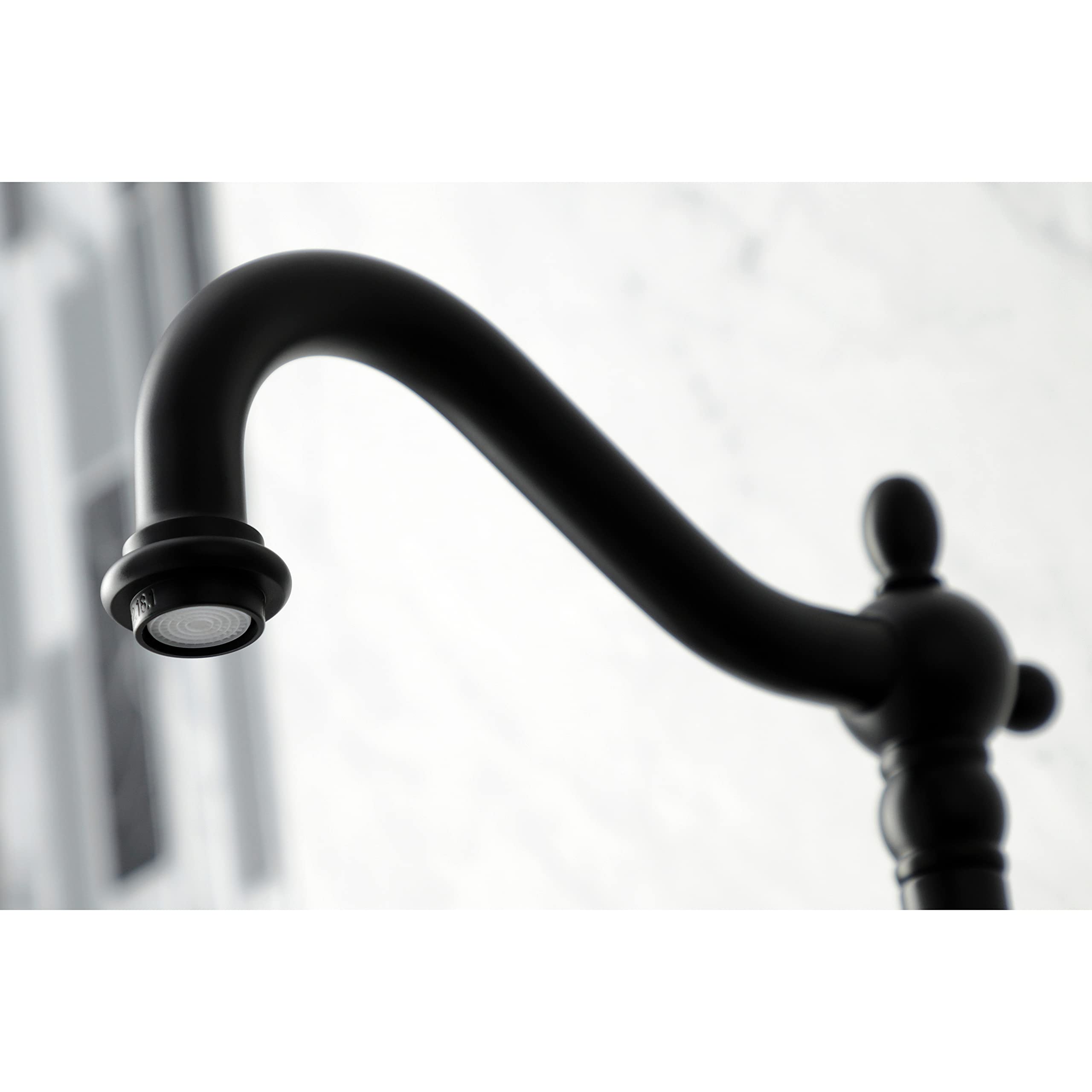 Kingston Brass KS1260AXBS Heritage Bridge Kitchen Faucet in Matte Black - High Arc Pull-Down Sprayer for Modern Farmhouse & Vintage Style Kitchens
