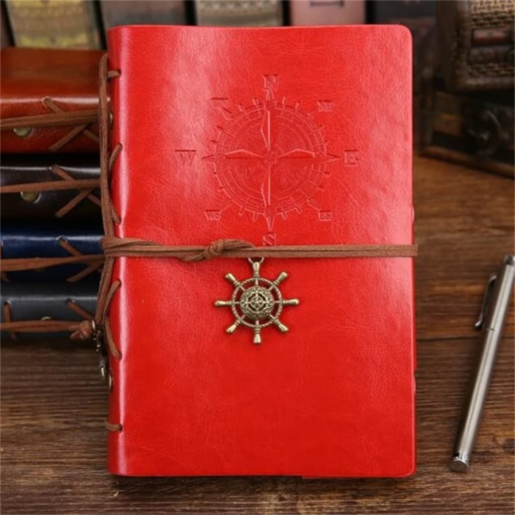 Vintage Pirate Anchors Spiral Notebook - PU Leather Diary Notepad, Replaceable Pages, 16.5 x 23.5cm Large Size - Perfect for Journaling, Note Taking, School & Office Use (Color: E)