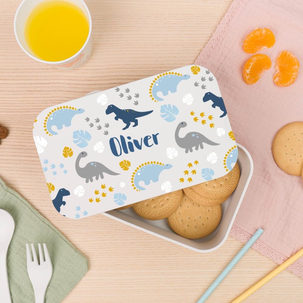 Personalized Kids Lunch Box with Name - Dinosaur Design | BPA-Free | Includes Utensils | 700ml | Ideal for School, Daycare & Picnics | Wanapix