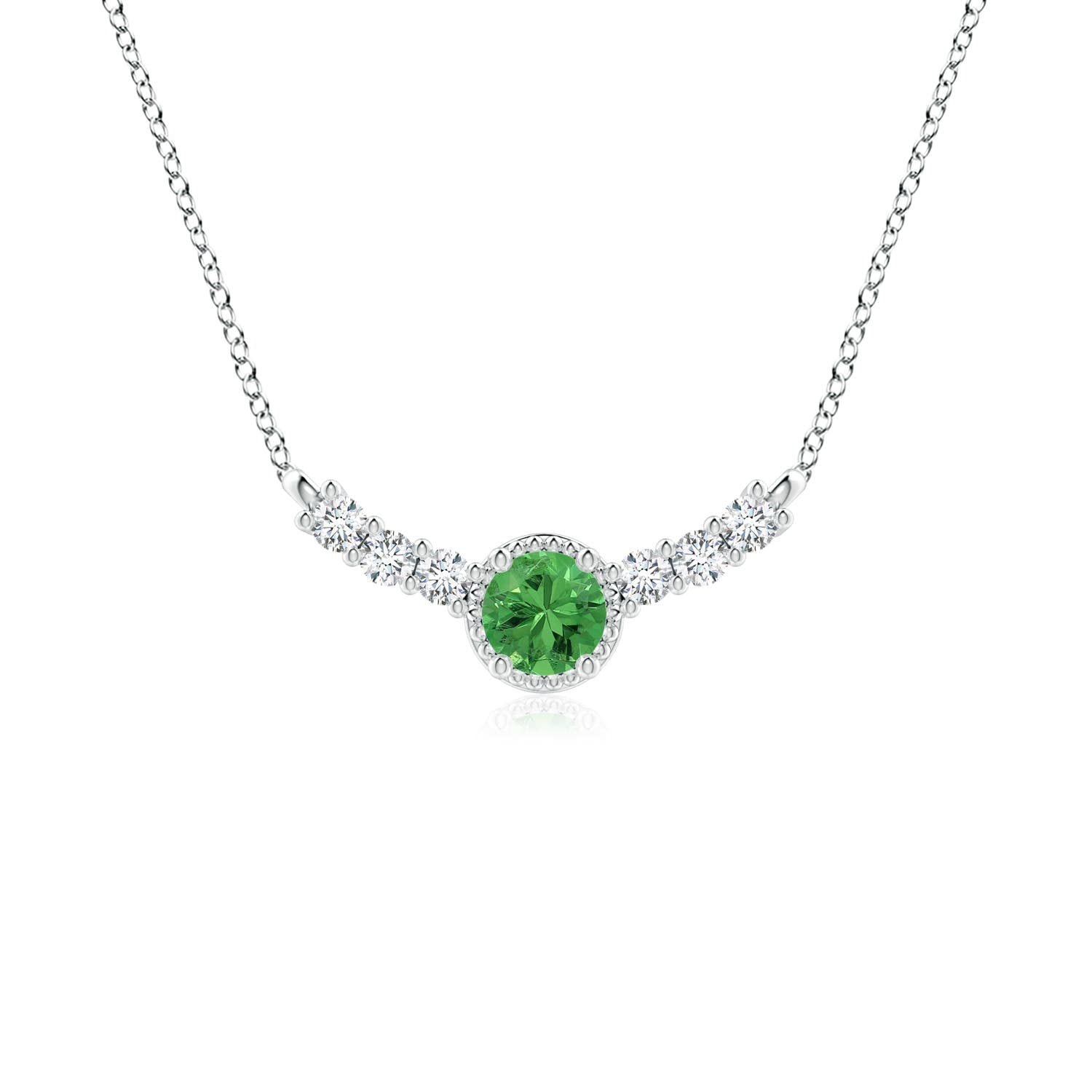 Natural Tsavorite Vintage Inspired Pendant Necklace for Women - 14K Gold/Platinum/Sterling Silver | Elegant Jewelry Gift for Birthday, Anniversary & Special Occasions | Perfect for Weddings, Parties & Everyday Wear