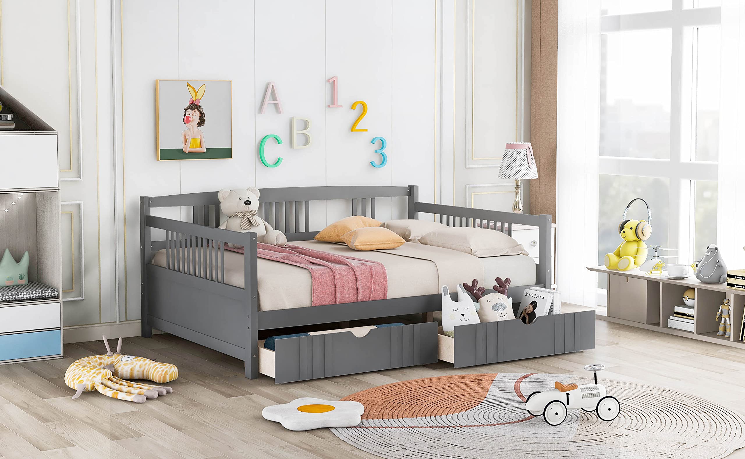 Wood Full Size Daybed with Storage Drawers - Sturdy Dual-Use Bed for Living Room & Guest Room