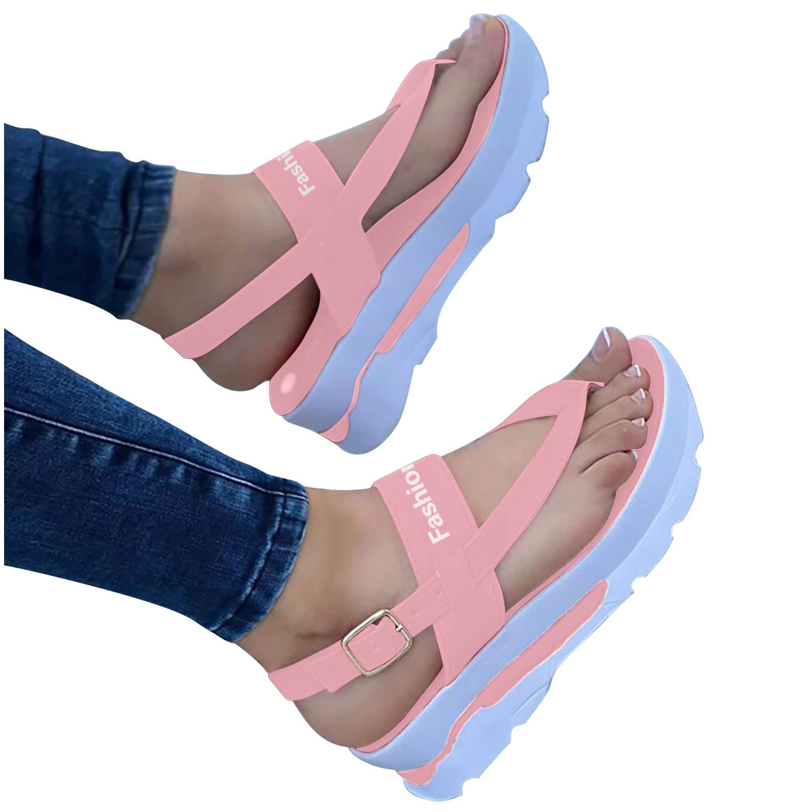 **Women's Platform Sandals with Thong Straps & Buckle Clip - Comfortable Non-Slip Flip Flops for Summer, Beach, and Outdoor Wear - Casual Fashion Shoes for Ladies**    *Perfect for beach vacations, poolside lounging, and everyday summer outings.*