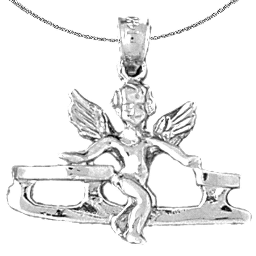 Silver Angel Ice Skate Necklace - 925 Sterling Silver Rhodium-Plated Pendant with 18