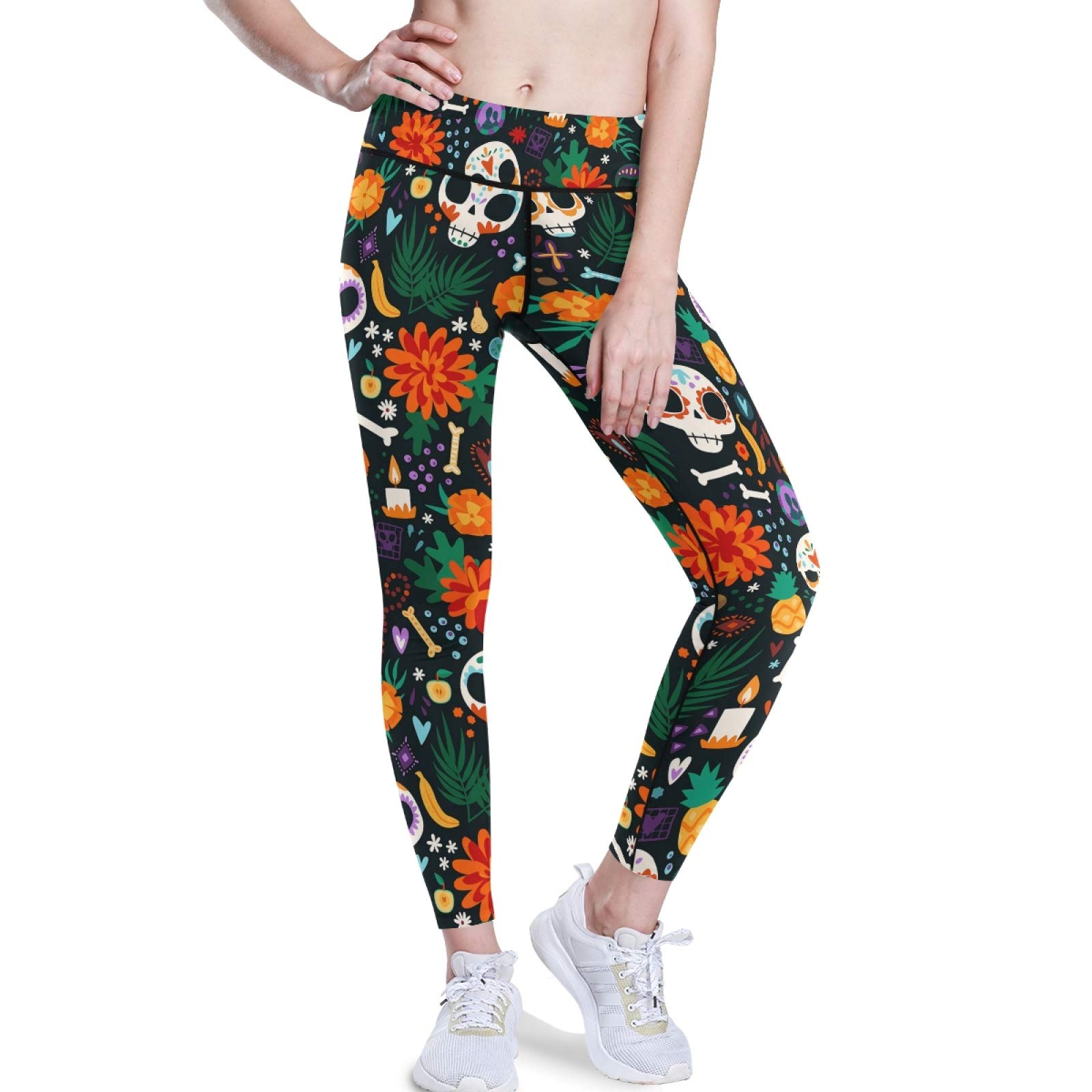 Colorful Dia De Los Muertos Yoga Pants - High Waist Tummy Control Leggings for Workout & Running