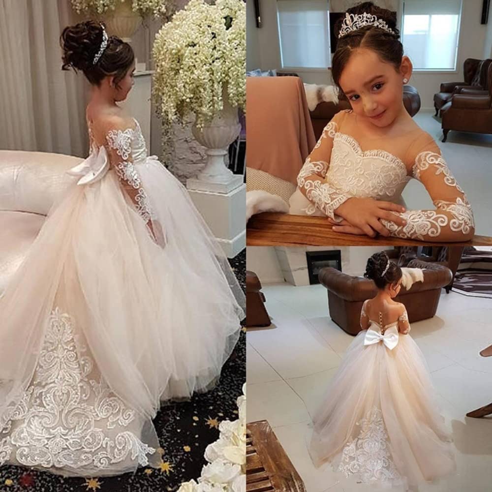 MuchXi Elegant Lace Flower Girl Dresses for Kids | First Communion Dress | Princess Wedding Pageant Ball Gown | Perfect for Weddings, Baptisms & Special Occasions