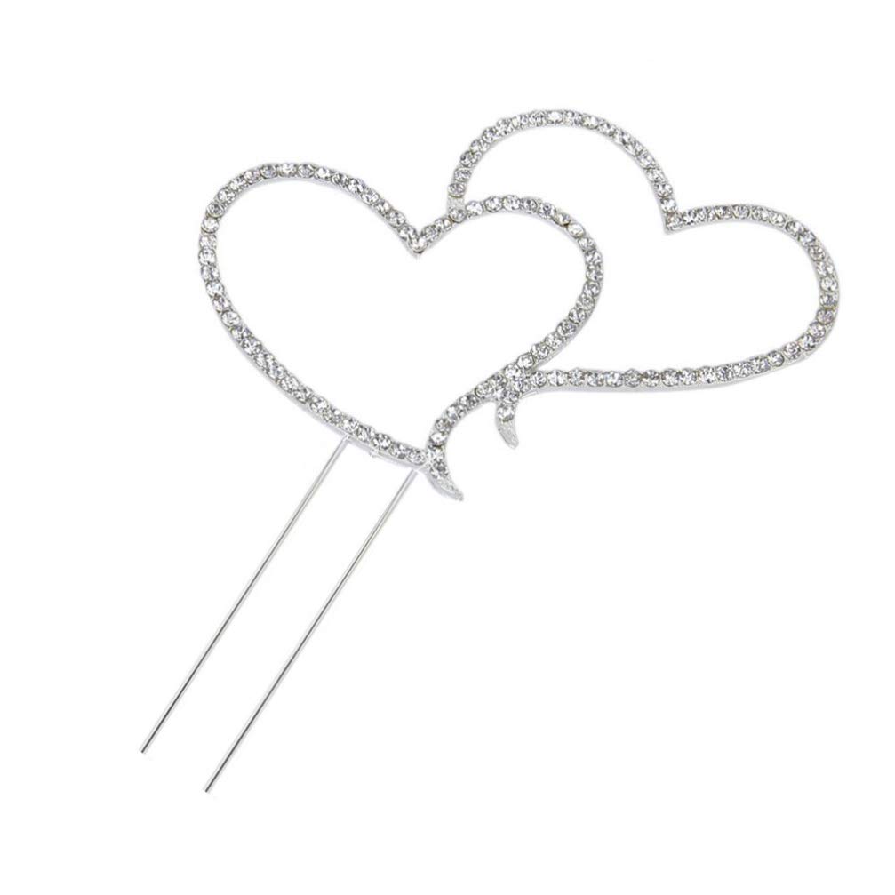 2pcs Elegant Rhinestone Wedding Cake Topper - Double Heart Design for Wedding Cakes, Anniversary & Romantic Celebrations - Perfect for Bridal Showers, Receptions & Special Occasions
