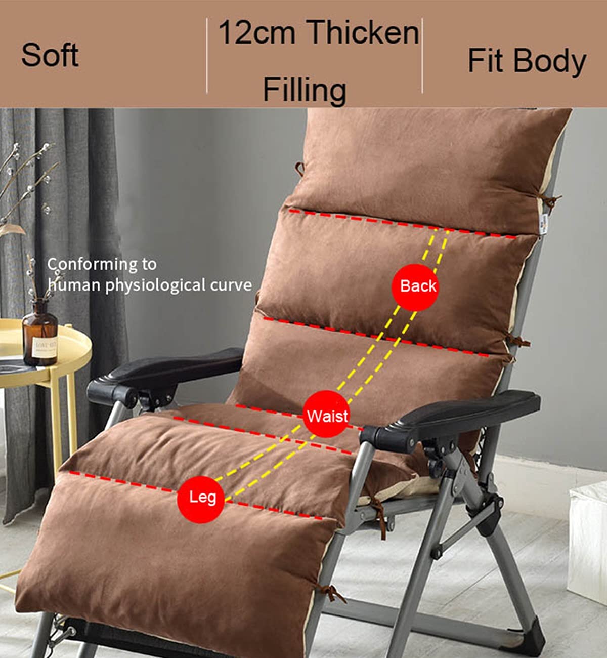 Premium Soft Suede Chaise Lounge Cushion - Thickened Washable Outdoor Patio Furniture Padding for Poolside, Sun Lounger & Recliner - Perfect for Backyard, Deck and Garden Relaxation