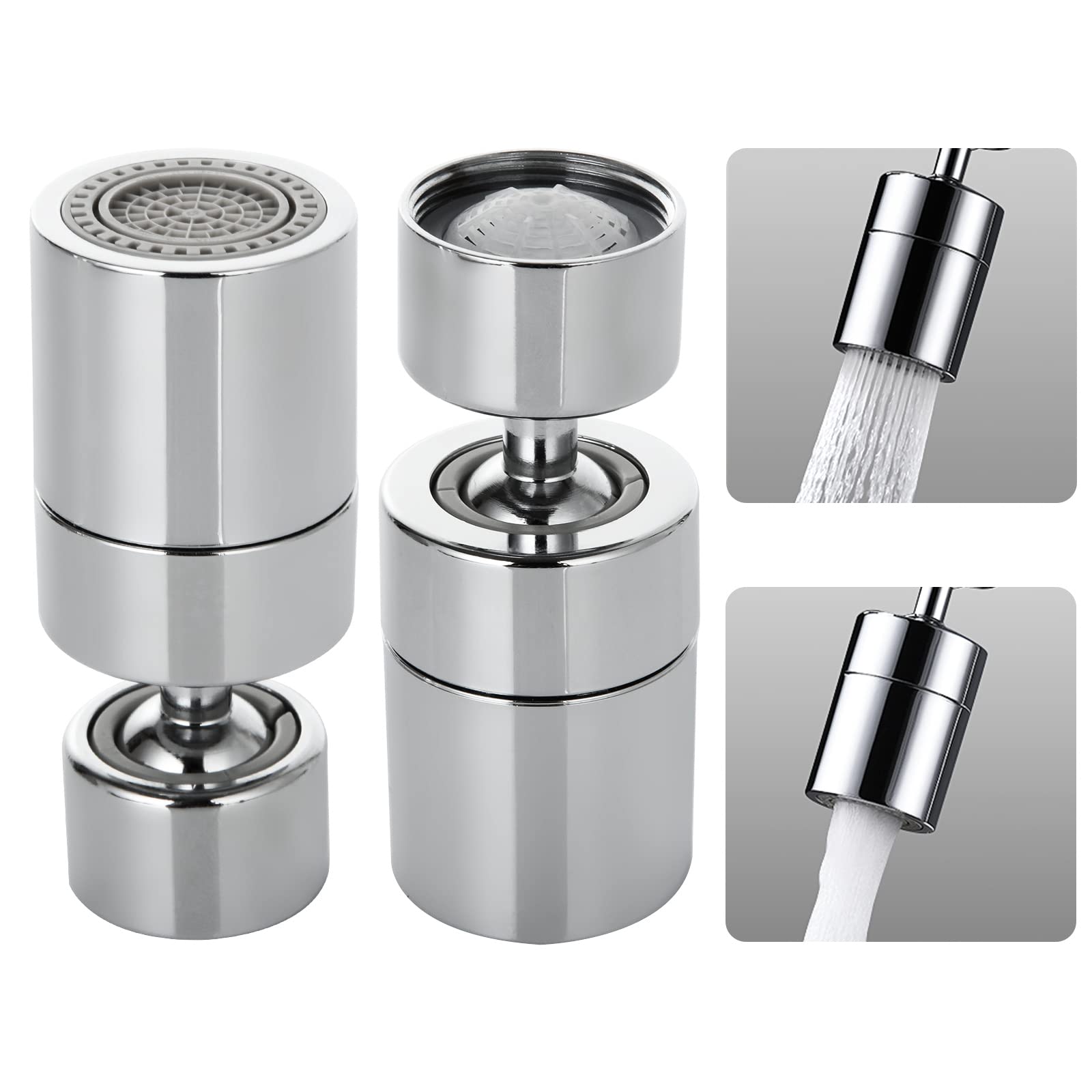 2PCS 360 Degree Rotatable Kitchen Sink Faucet Aerator Spray Head - 1.8GPM Dual Function Swivel Sprayer Attachment in Polished Chrome | Perfect for Washing Dishes, Filling Pots & Cleaning Sinks