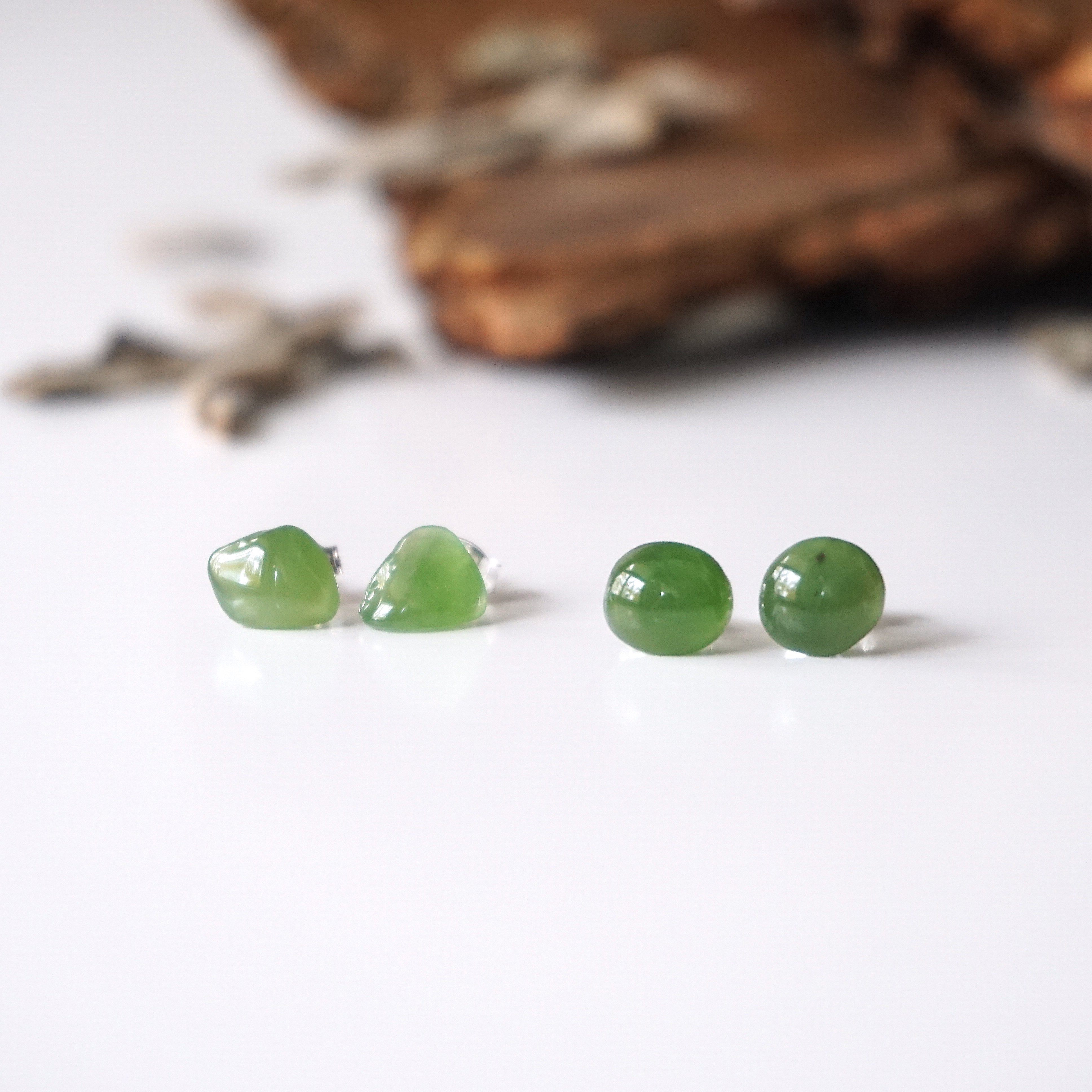 Natural Nephrite Jade Stud Earrings for Women - Hypoallergenic Post Earrings for Daily Wear & Special Occasions