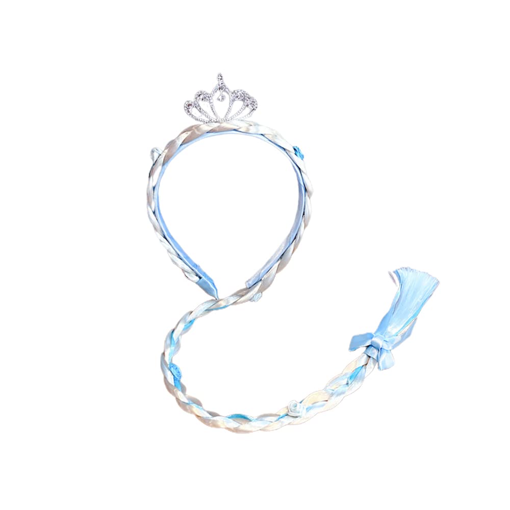 FEIFEI'S BOW Frozen Elsa Hair Accessories Set for Kids - Blue Snowflake Crown Headband, Ponytail Hair Extension & Hair Clips | Disney Princess Costume Dress Up, Birthday Party, Halloween Cosplay