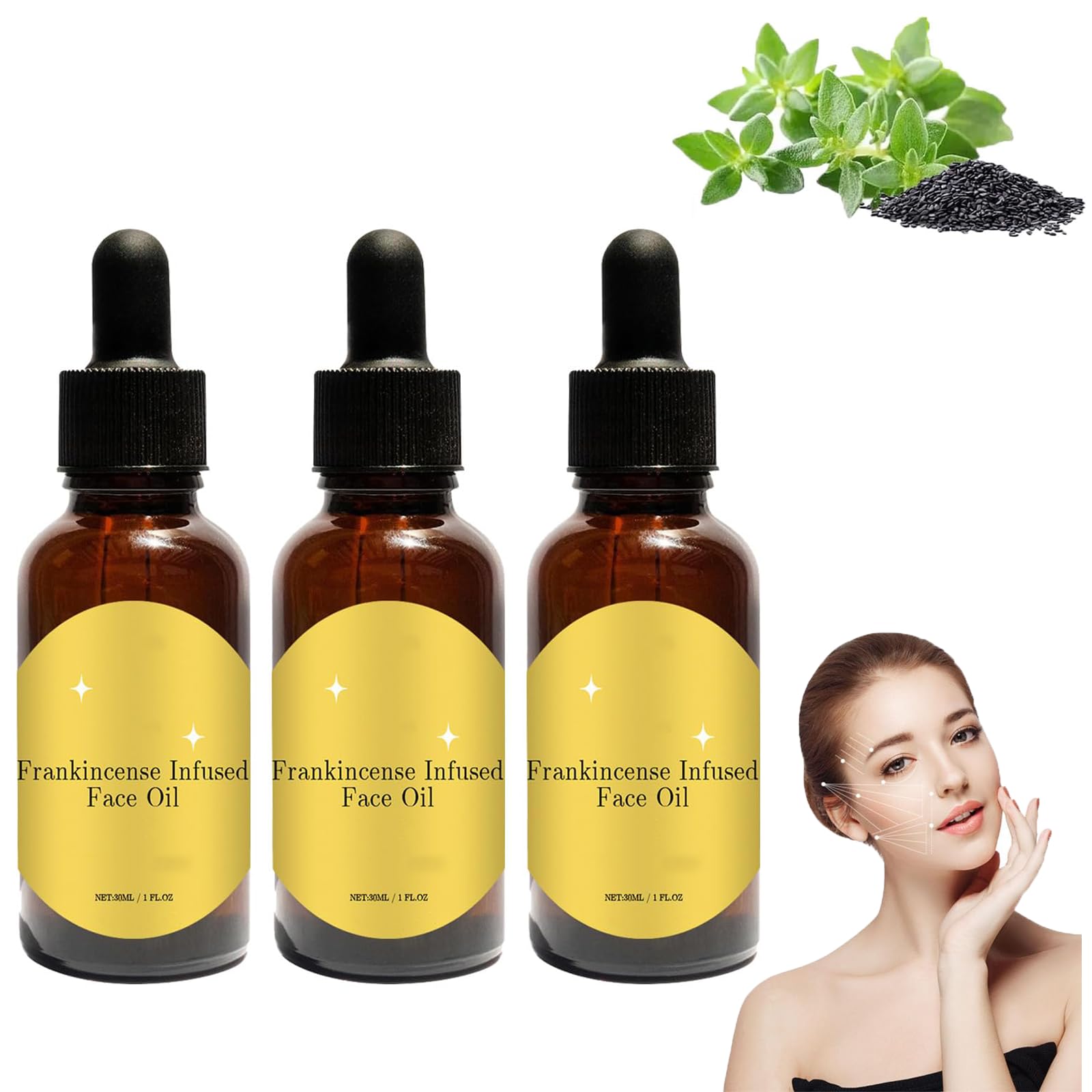 Organic Black Seed Oil Infused with Frankincense Resin - 30ml (3-Pack) | Natural Anti-Aging Face & Skin Care Treatment to Smooth Fine Lines & Wrinkles | Perfect for Daily Skincare Routine, Massage Therapy & Aromatherapy