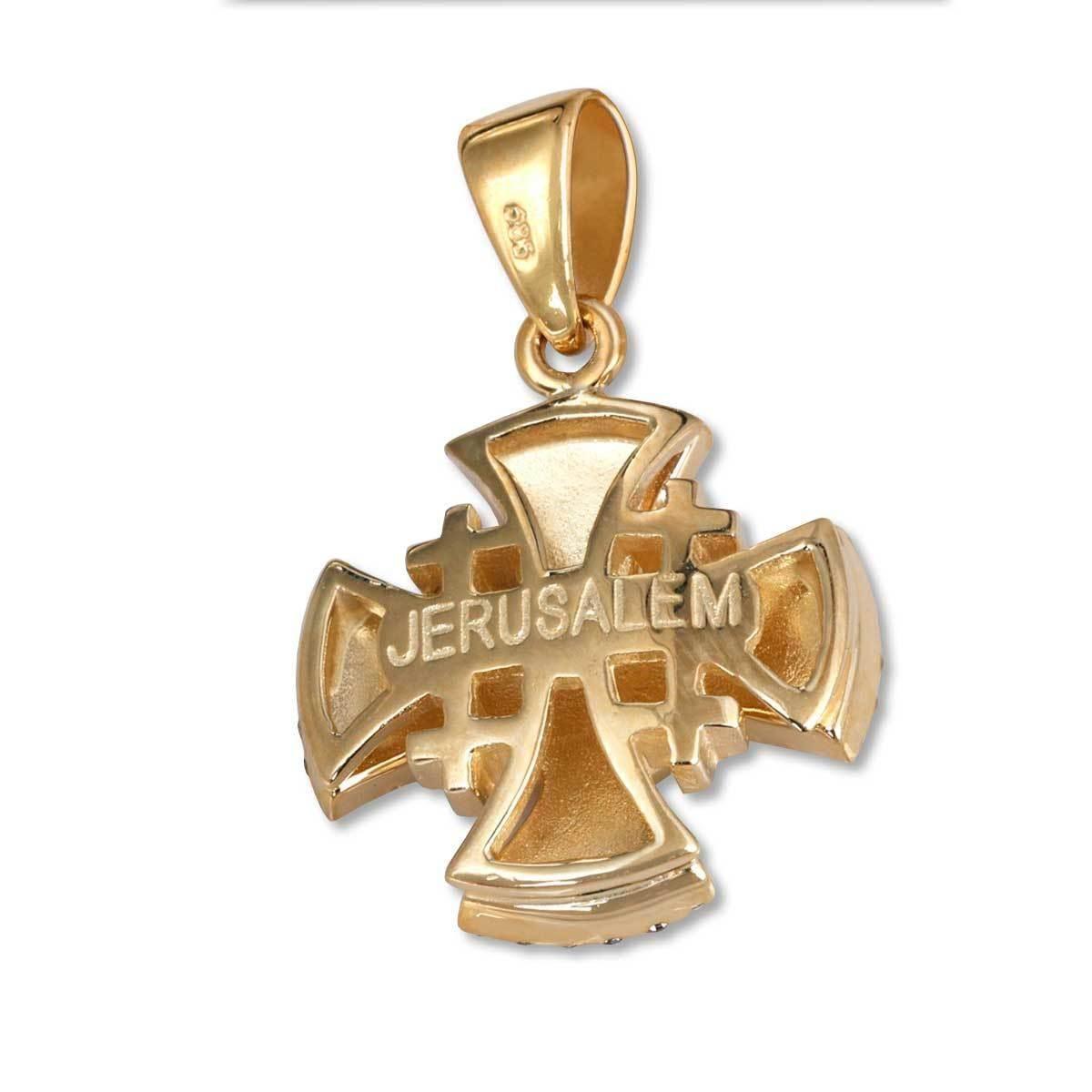 14K Gold Jerusalem Cross Pendant with 56 Diamonds & Blue Enamel - Elegant Religious Jewelry for Men & Women - Perfect for Gifts, Weddings, and Faith-Based Occasions
