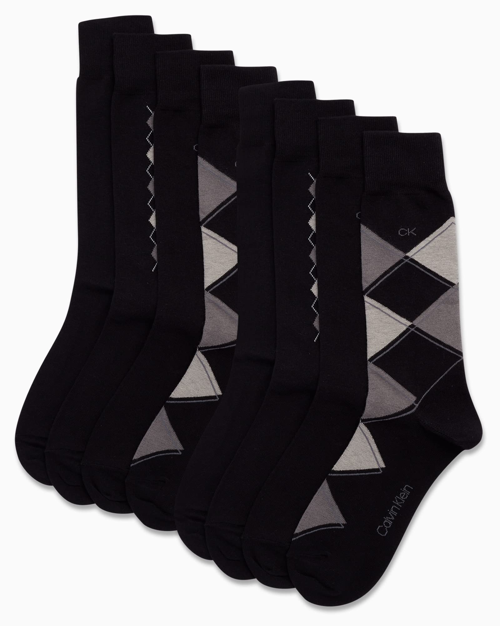 Calvin Klein Men's Crew Socks 8-Pack - Soft Cotton Blend Performance Dress Socks with Stylish Patterns - Breathable Athletic Socks for Men (Size 7-12) - Perfect for Work, Gym & Everyday Wear