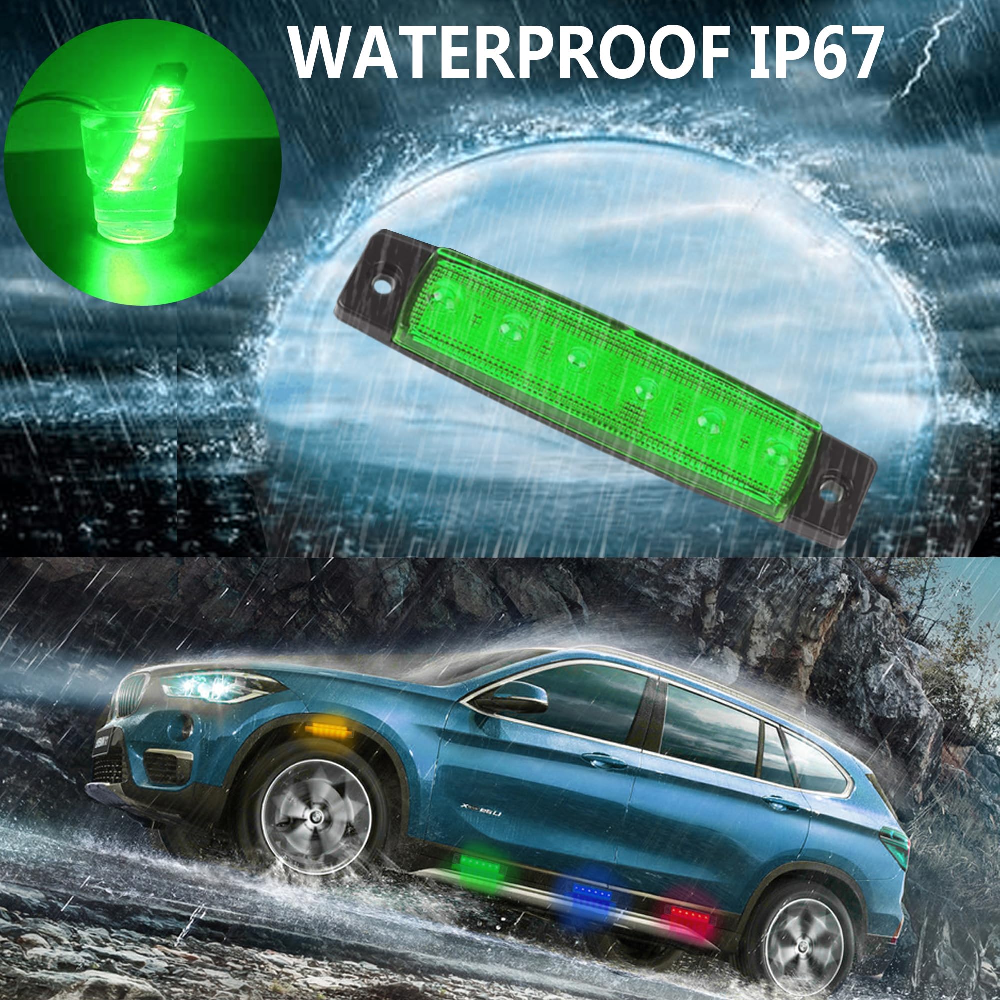 10Pcs Green LED Rock Strip Lights - Wheel Well Underglow Lighting Kit for Wrangler, Truck, Golf Cart, RV & SUV | Waterproof Offroad Car Lights for Night Driving, Car Shows & Outdoor Adventures