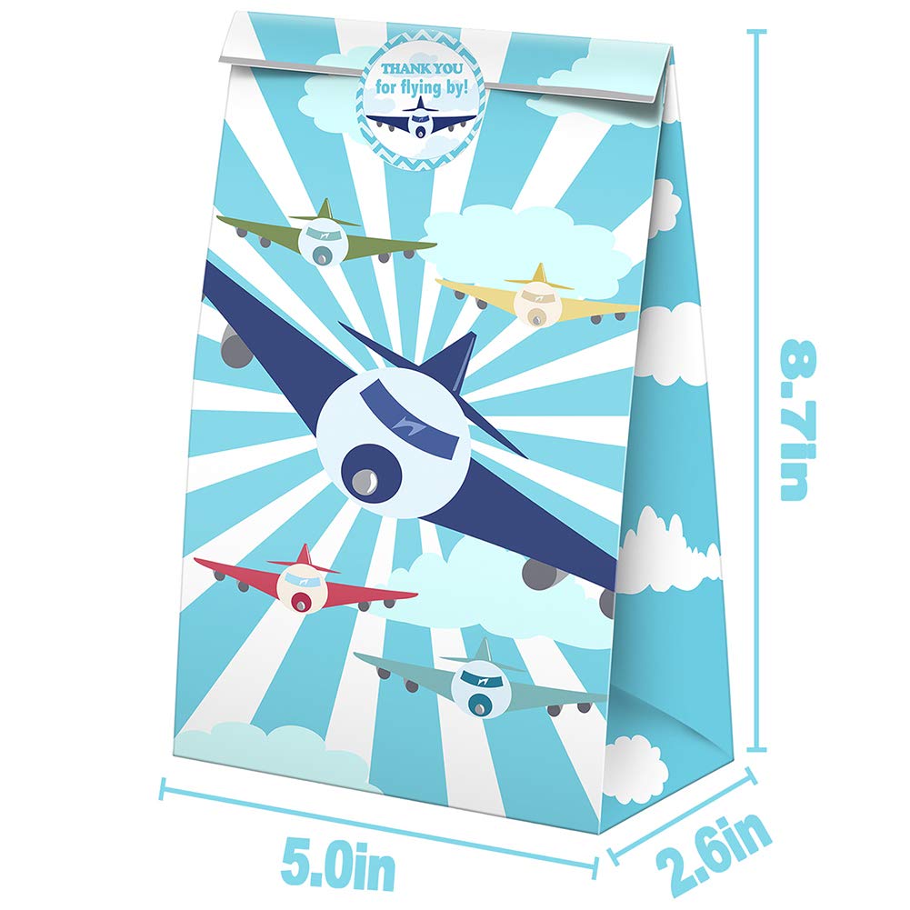 SamPartyShop 24-Piece Airplane Goodie Bags with Stickers - Airplane Themed Party Favors, Candy Bags & Gift Treats for Birthday Celebrations, Travel Themed Events & Kids' Parties