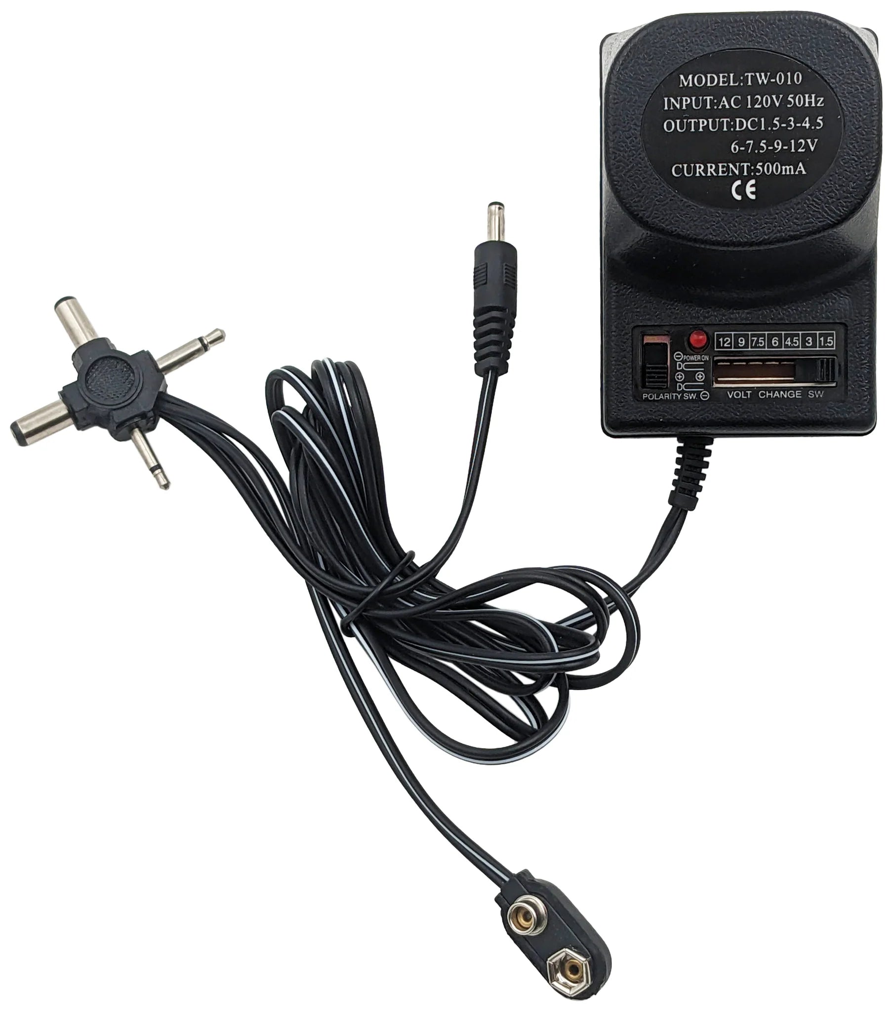 Universal AC/DC Power Adapter 9W 500mA with 4ft Cord - Adjustable Voltage 1.5V/3V/4.5V/6V/7.5V/9V/12V for Home Electronics, Office Devices & DIY Projects