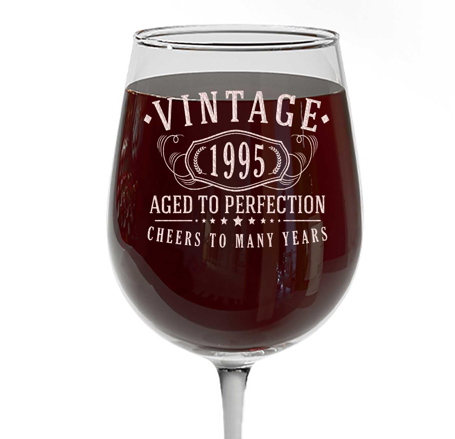 Vintage 1995 Etched 16oz Stemmed Wine Glass - Elegant 30th Birthday Gift for Women - Personalized Engraved Wine Gifts for Daughter, Friend or Wife - Perfect for Anniversary Celebrations, Bridal Showers & Romantic Dinners