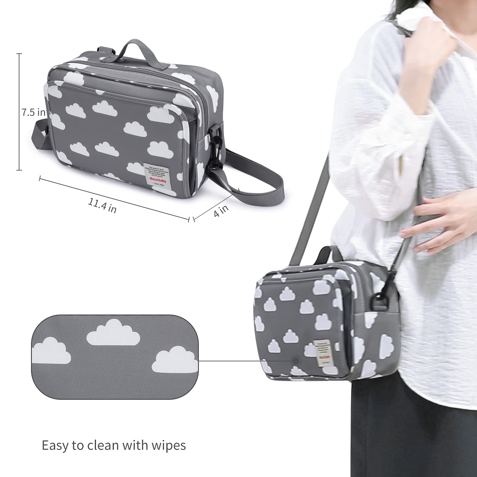 Portable Diaper Bag for Baby - Insulated Pocket, Stroller Hooks & Adjustable Strap - Universal Mini Tote Organizer Fits All Strollers (Gray) - Perfect for On-the-Go Parents, Travel & Daily Strolls