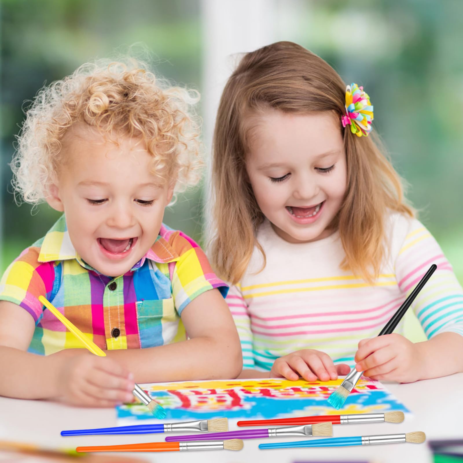 22 Pcs Kids Paint Brush Set - Round & Flat Brushes for Toddlers & Preschoolers - Easy Grip & Washable for Acrylic, Oil & Watercolor Painting - Perfect for Art Class, DIY Projects & Home Crafting