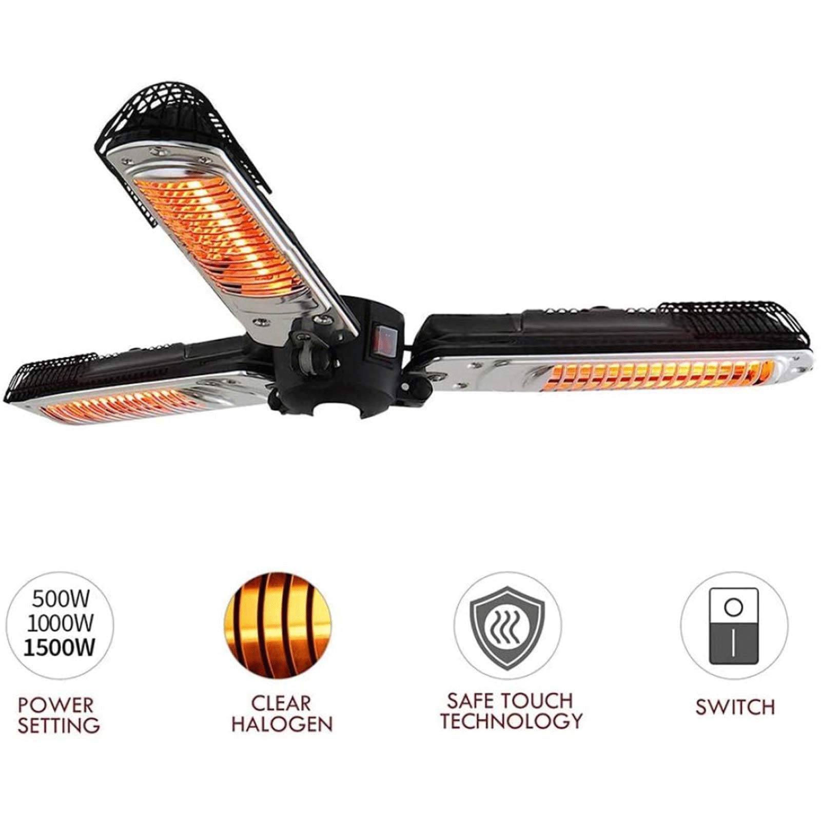Outdoor Electric Infrared Heater with 3 Heating Panels - Folding Patio Umbrella Heater for Pergola, Gazebo, Garden & Terrace - Perfect for Cold Evenings & Outdoor Dining