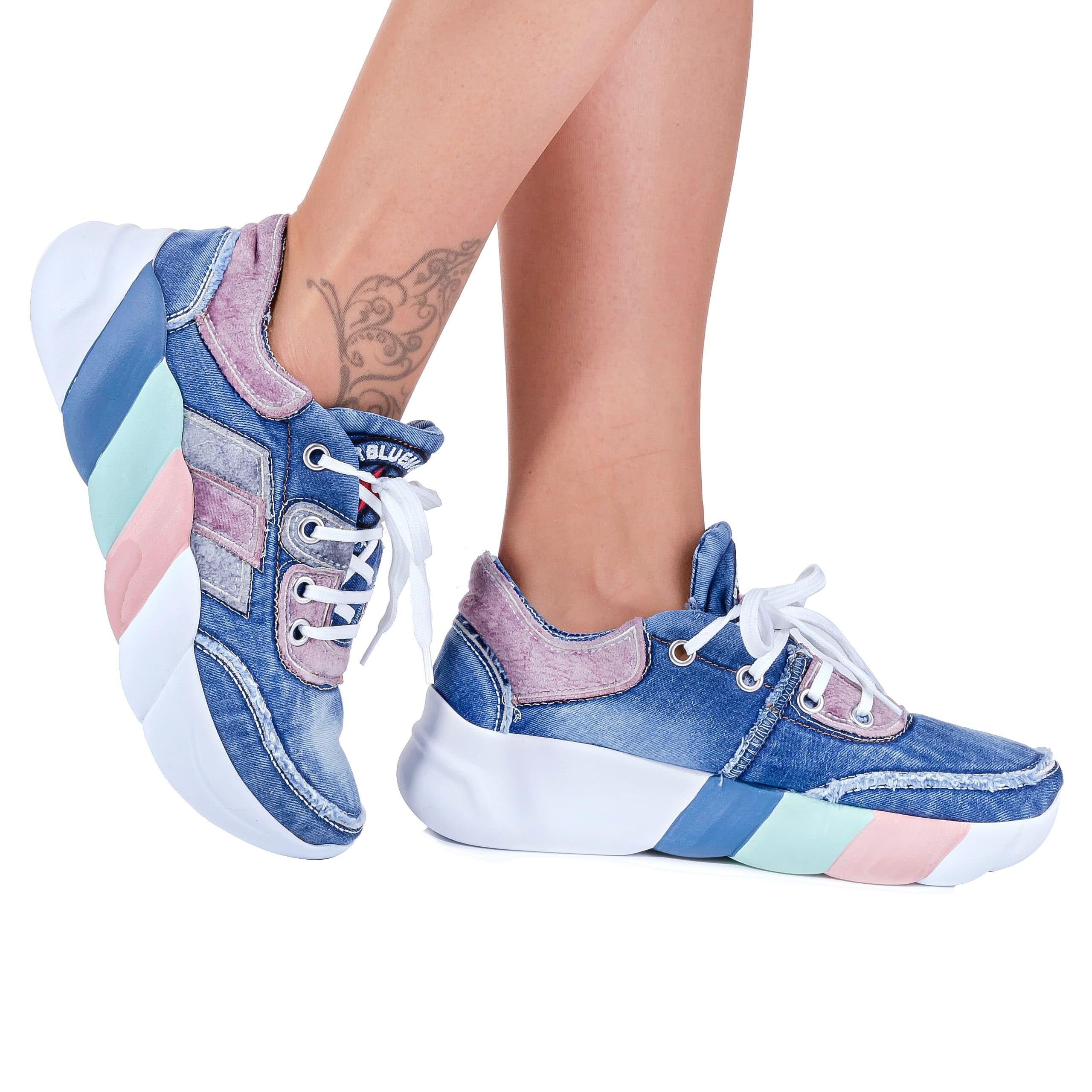 Handmade Blue Denim Embroidered Women's Sports Sneakers - Comfortable Casual Athletic Shoes for Women - Perfect for Running, Gym Workouts & Birthday Gifts (Size 6, Blue)