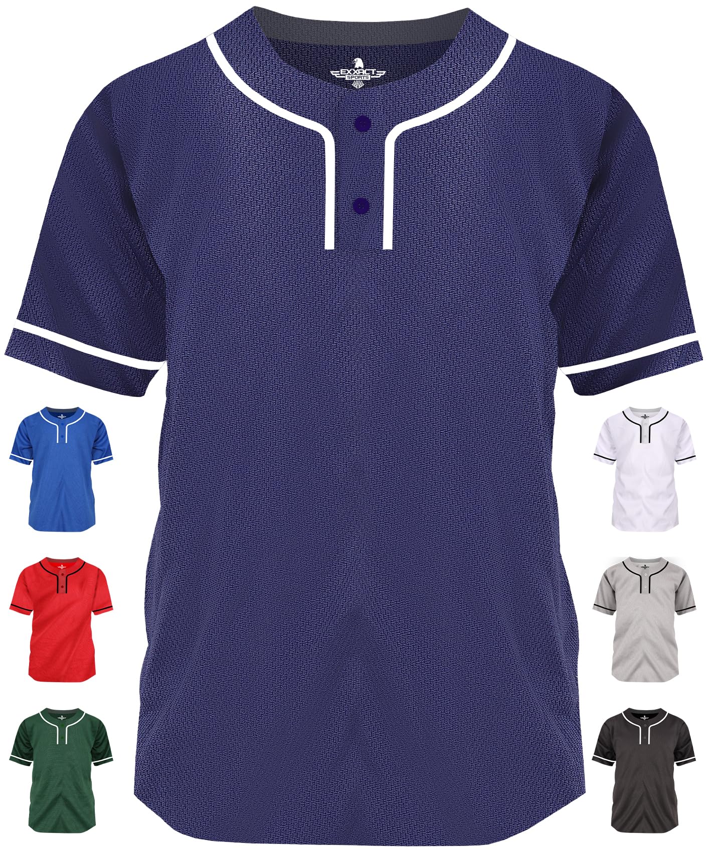 Exxact Sports Blank Baseball Jersey for Men & Women - 2-Button Plain Baseball Shirt, Softball Uniform Top - Perfect for Baseball Games, Team Sports & Casual Wear