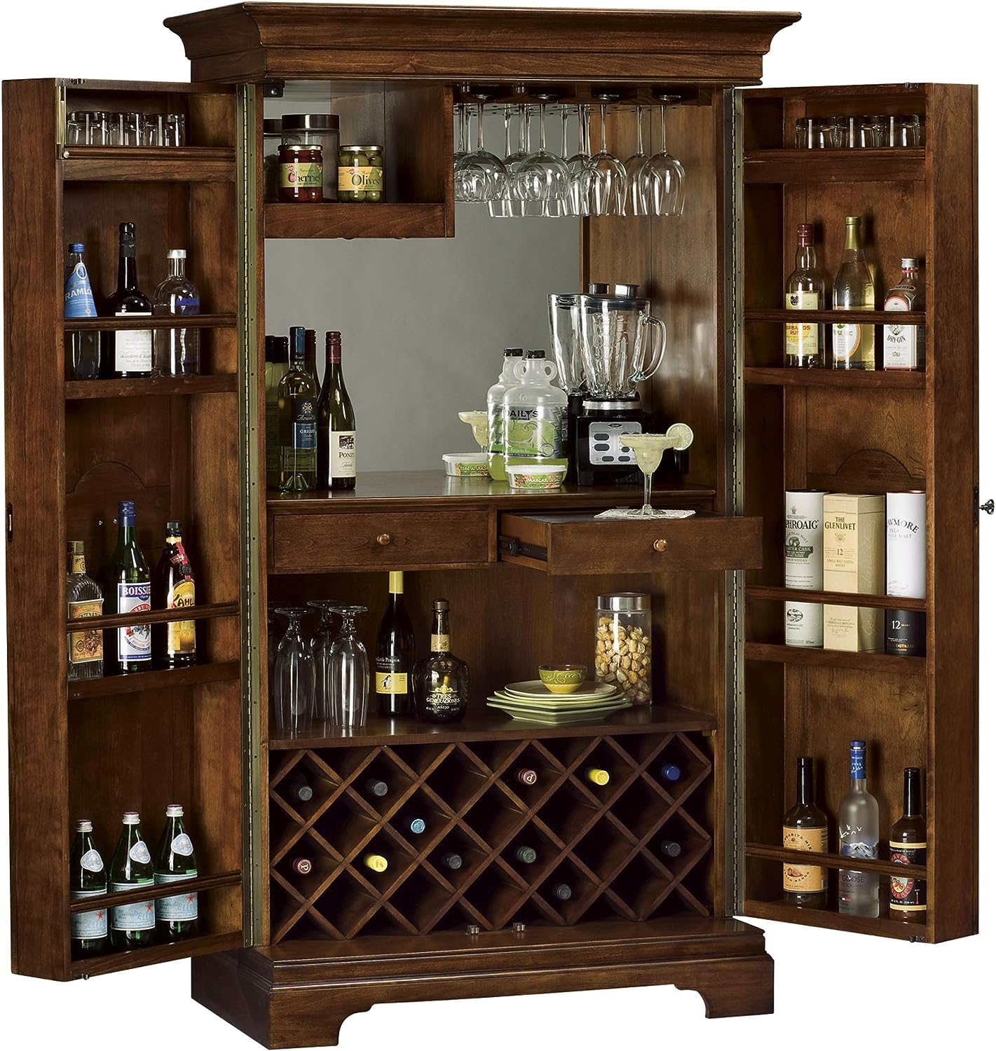 Howard Miller Moerner Valley Wine Cabinet & Bar in Hampton Cherry Finish - Stylish Home Bar Furniture for Wine Storage & Entertaining