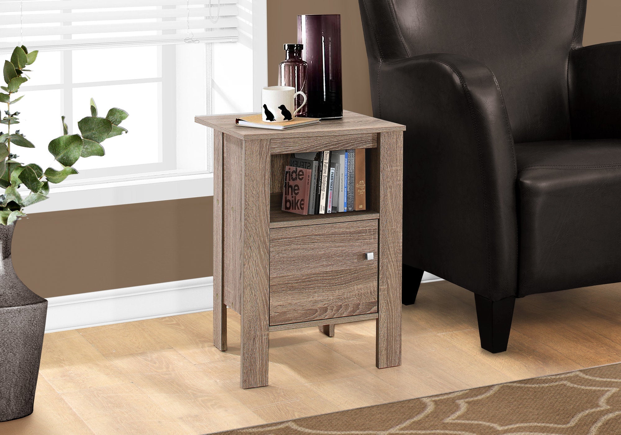 Dark Taupe Accent Table with Storage - Modern Nightstand for Bedroom, Living Room & Office - Stylish Side Table with Drawer for Home Decor