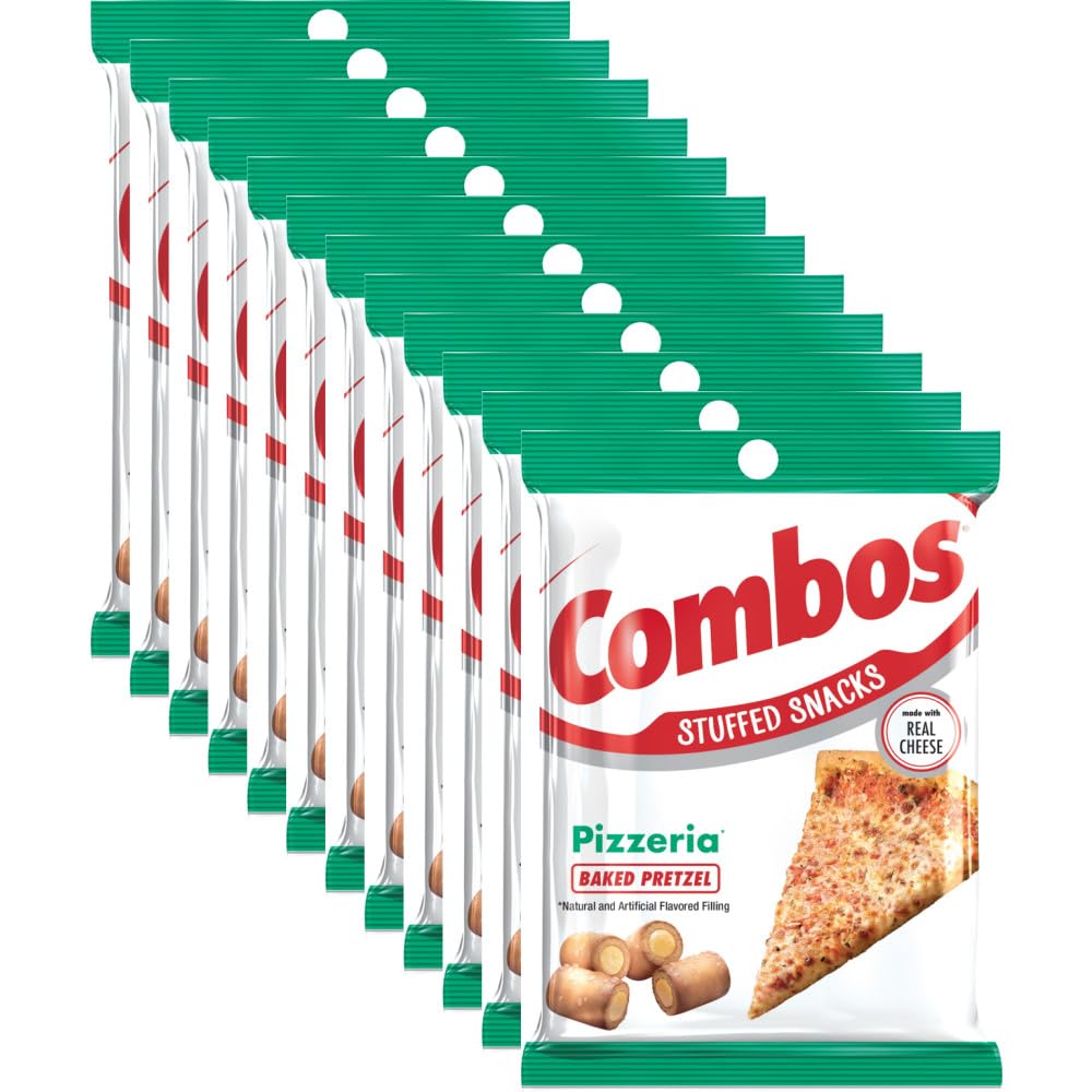 COMBOS Cheese Snacks - Baked Pizzeria Pretzel & Cheese Crackers, 6.3-Oz Bags (Pack of 12) | Bulk Snack Box for Office, School & Road Trips