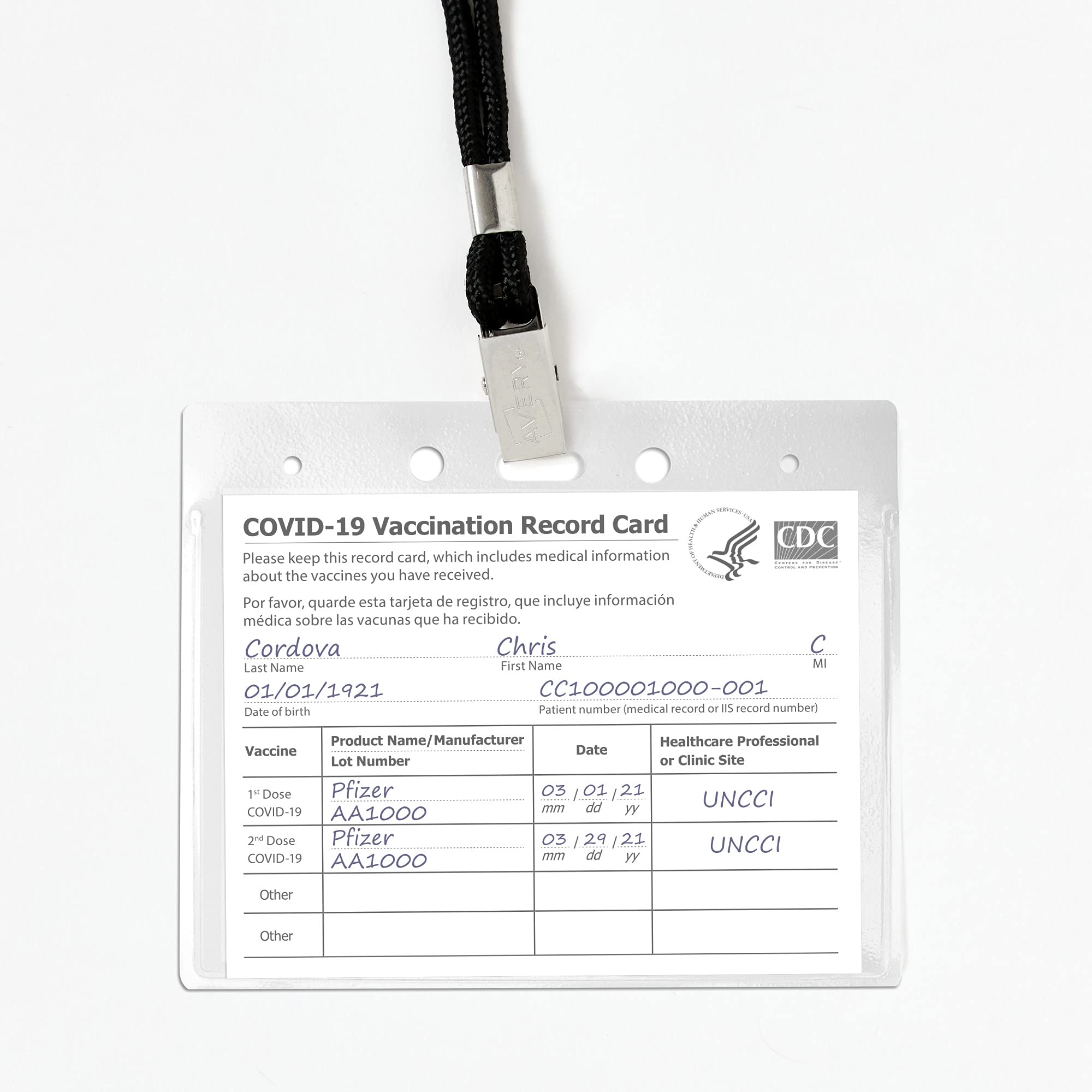 Avery CDC Vaccine Card Holder & Lanyard Set - 5 Pack for Travel & Events