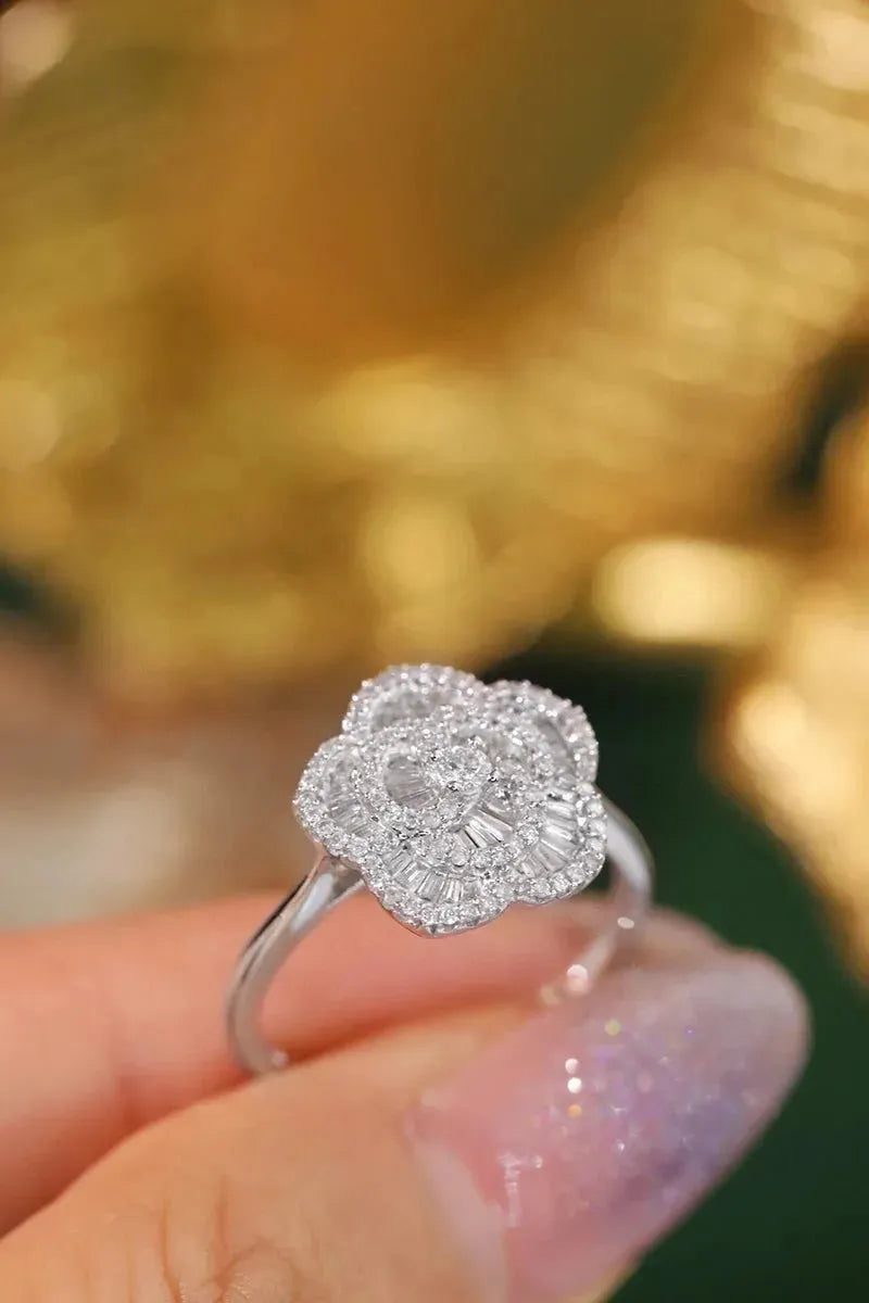 18K White Gold Romantic Flower Diamond Engagement Ring for Women - 0.50 Carat Natural Diamond Wedding Band, Anniversary Gift, Proposal Jewelry (Perfect for Proposals, Weddings & Special Occasions)