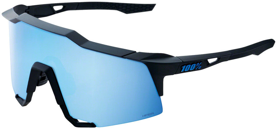100% Speedcraft Polarized Sunglasses - Matte Black Frame with HiPER Blue Multilayer Mirror Lens - UV Protection for Driving, Running & Outdoor Activities