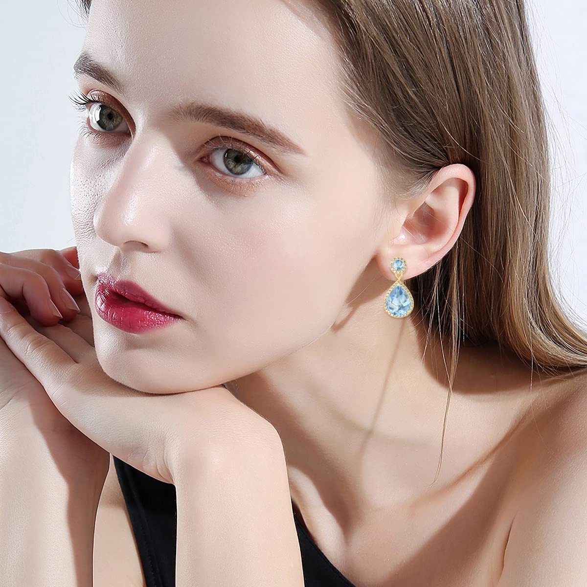 TOUPOP 14k Gold Plated Sterling Silver Birthstone Teardrop Stud Earrings for Women - Elegant Dangle Jewelry for Birthday, Mother's Day & Special Occasion Gifts | Perfect for Weddings, Parties & Everyday Wear