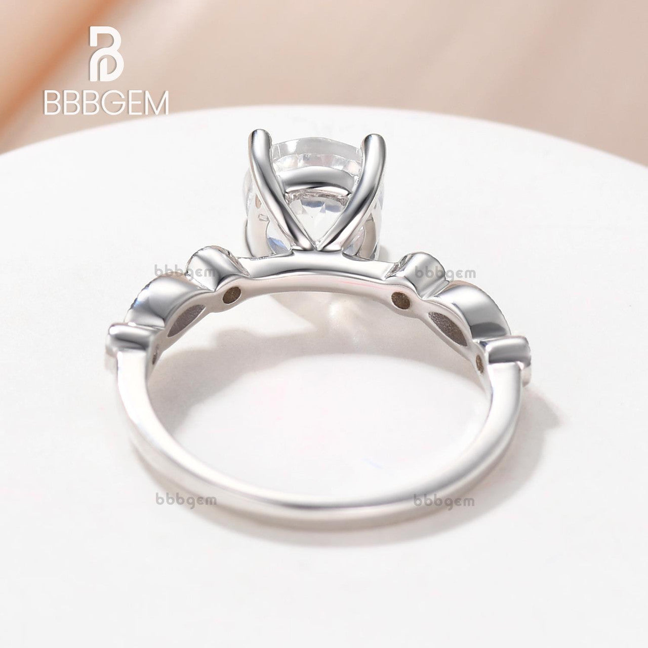 Antique Moonstone Engagement Ring 14k White Gold Marquise Milgrain Band - Vintage Style Wedding Ring for Women, Perfect for Proposals, Anniversaries & Special Occasions